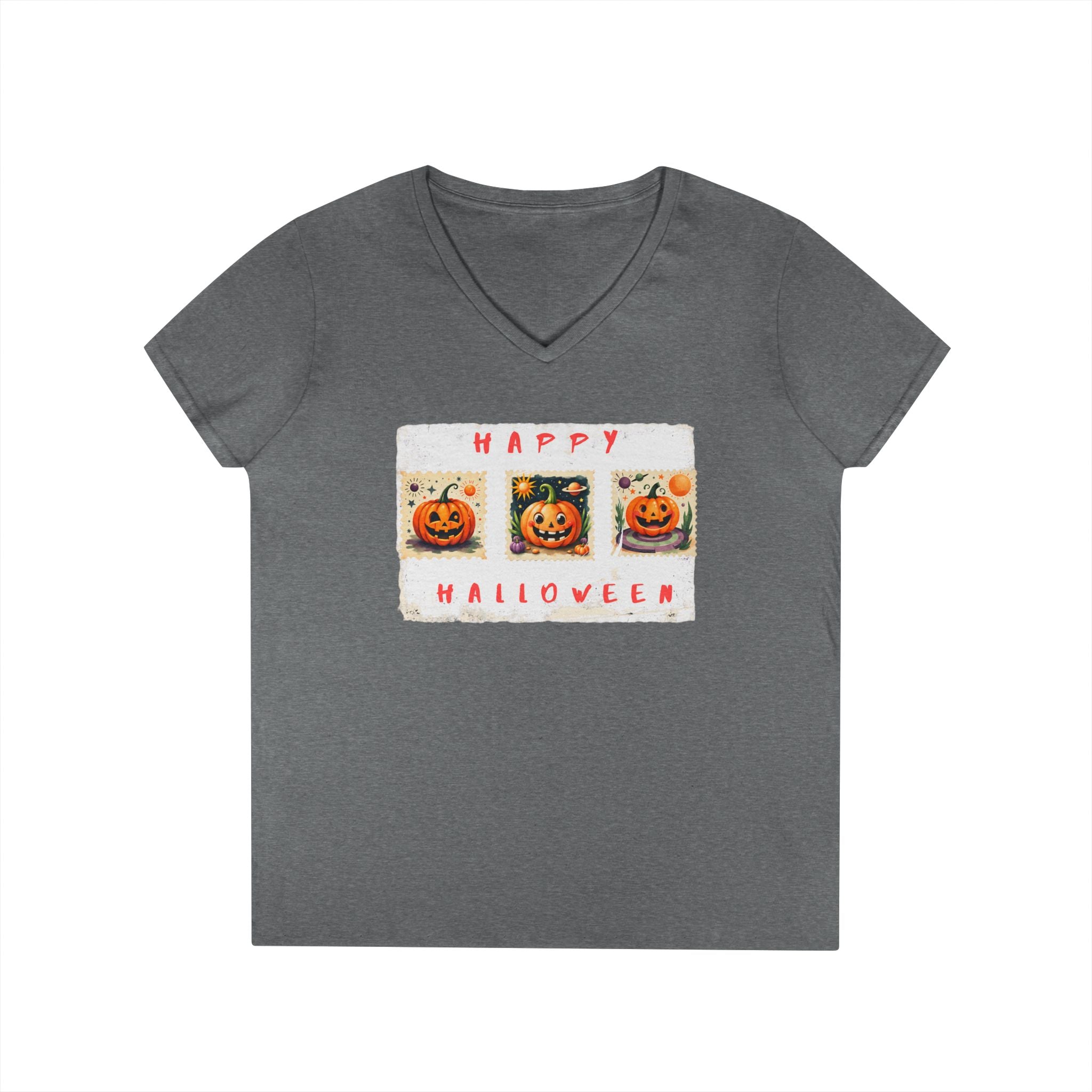 Halloween V-Neck T-Shirt, Fun Fall Fashion, Pumpkin Tee, Spooky Season Apparel, Cute Casual Halloween Shirt