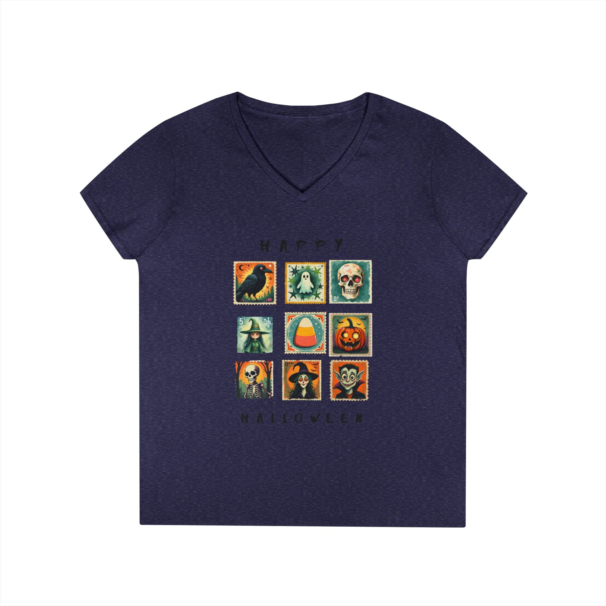 Halloween V-Neck T-Shirt, Spooky Tee, Women's Fall Shirt, Trick or Treat Top, Halloween Costume, Ghostly Vibes, Perfect for October