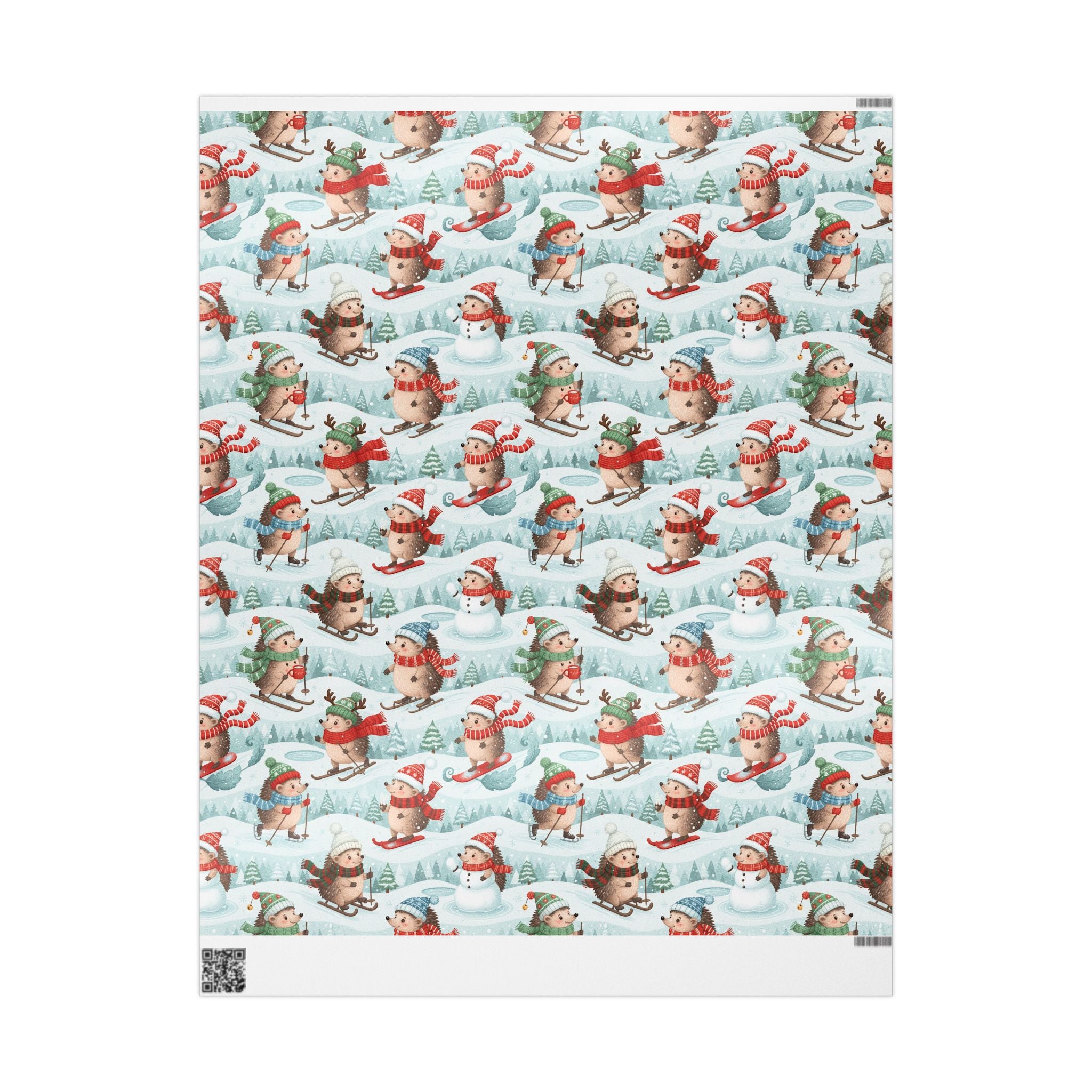 Cute Winter Hedgehog Christmas Wrapping Paper Roll — Festive Snowy Holiday Gift Wrap