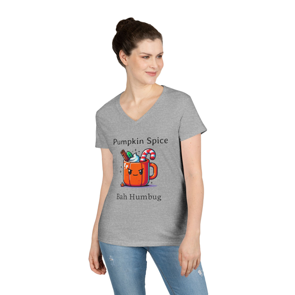 V-Neck T-Shirt Halloween Mug with Pumpkin Spice Bah Humbug