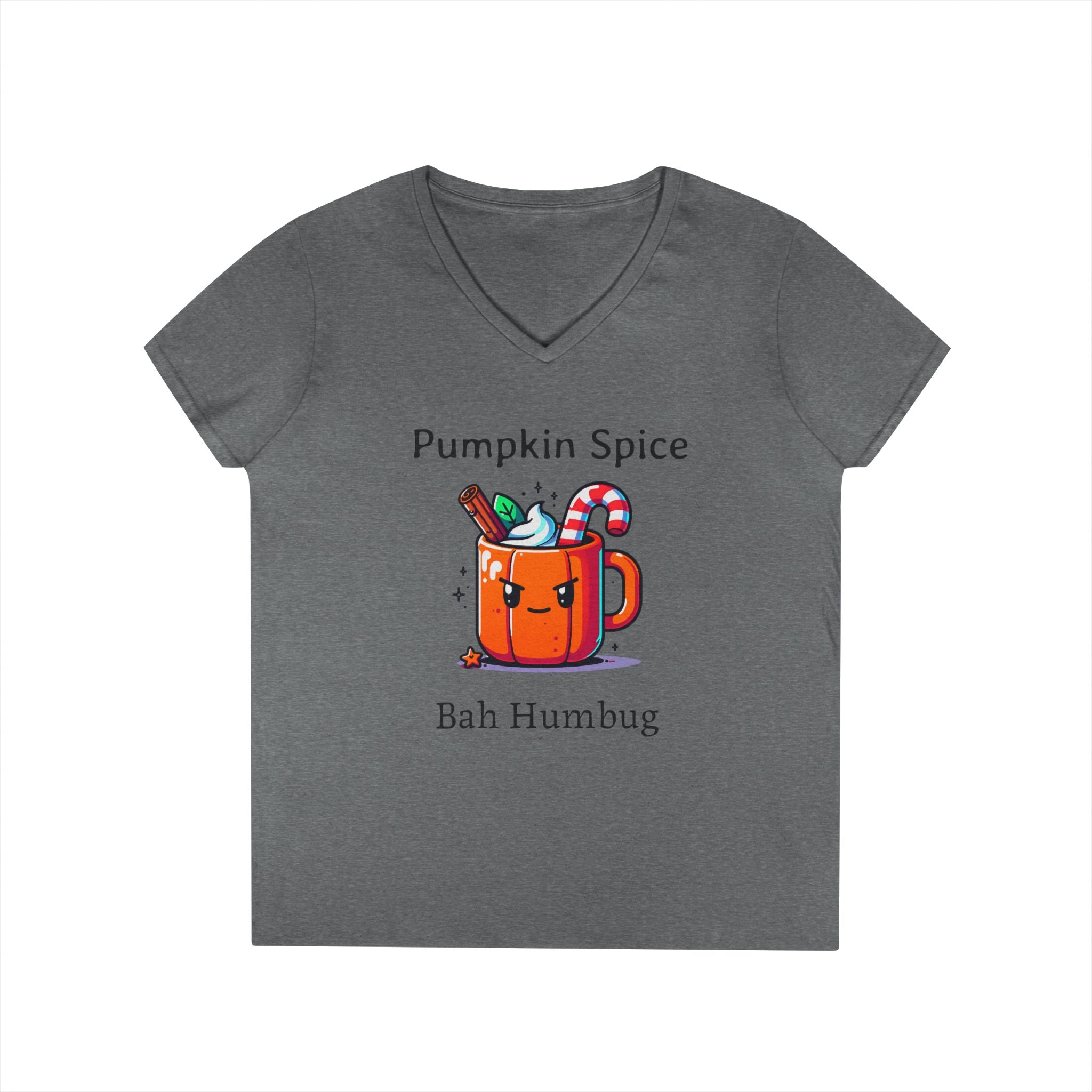 V-Neck T-Shirt Halloween Mug with Pumpkin Spice Bah Humbug