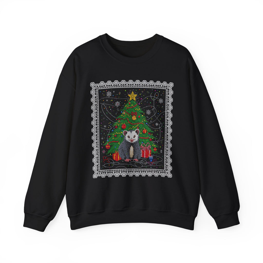 Christmas Tree & Possum Crewneck Sweatshirt – Cute Holiday Ugly Sweater Design