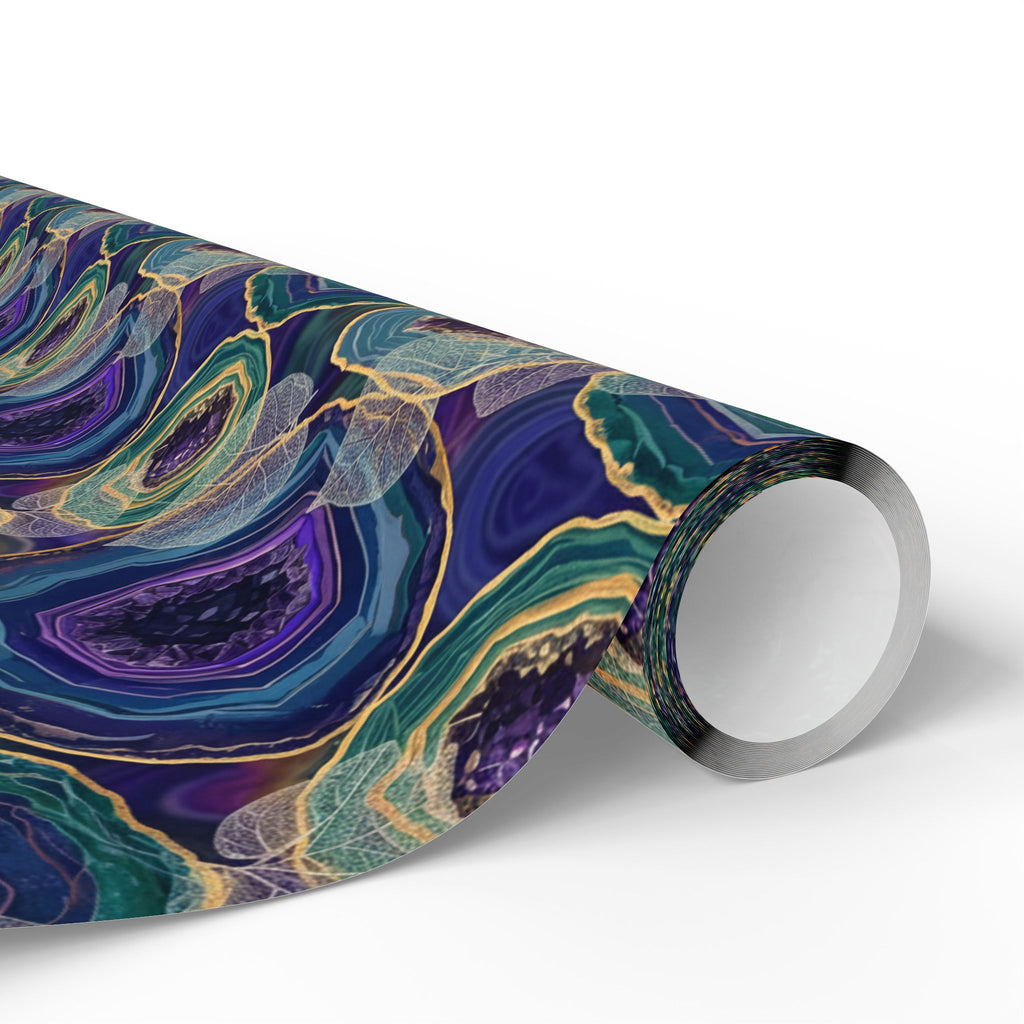 Agate Swirl Wrapping Paper — Blue & Teal Geode Gift Wrap with Leaves