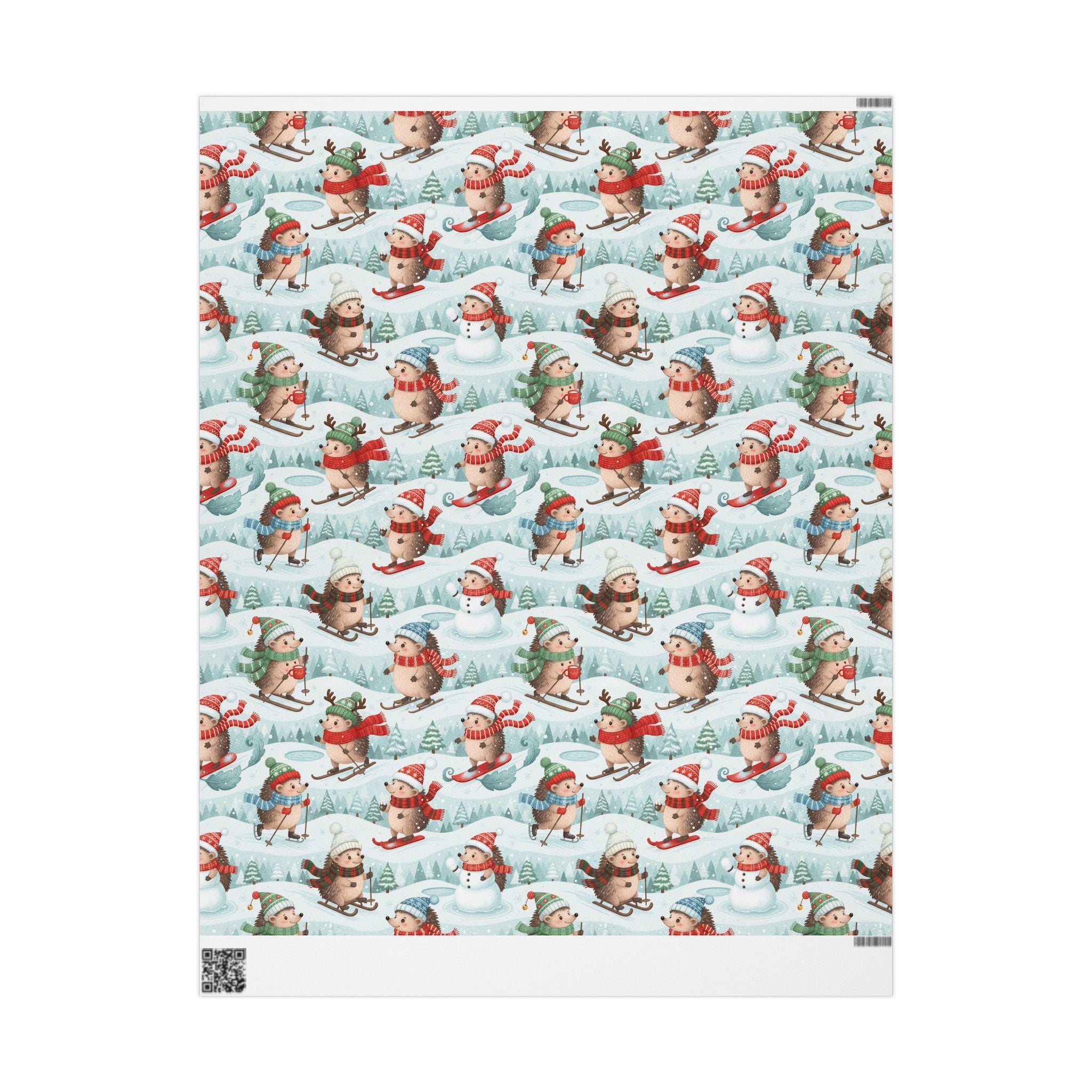Cute Winter Hedgehog Christmas Wrapping Paper Roll — Festive Snowy Holiday Gift Wrap