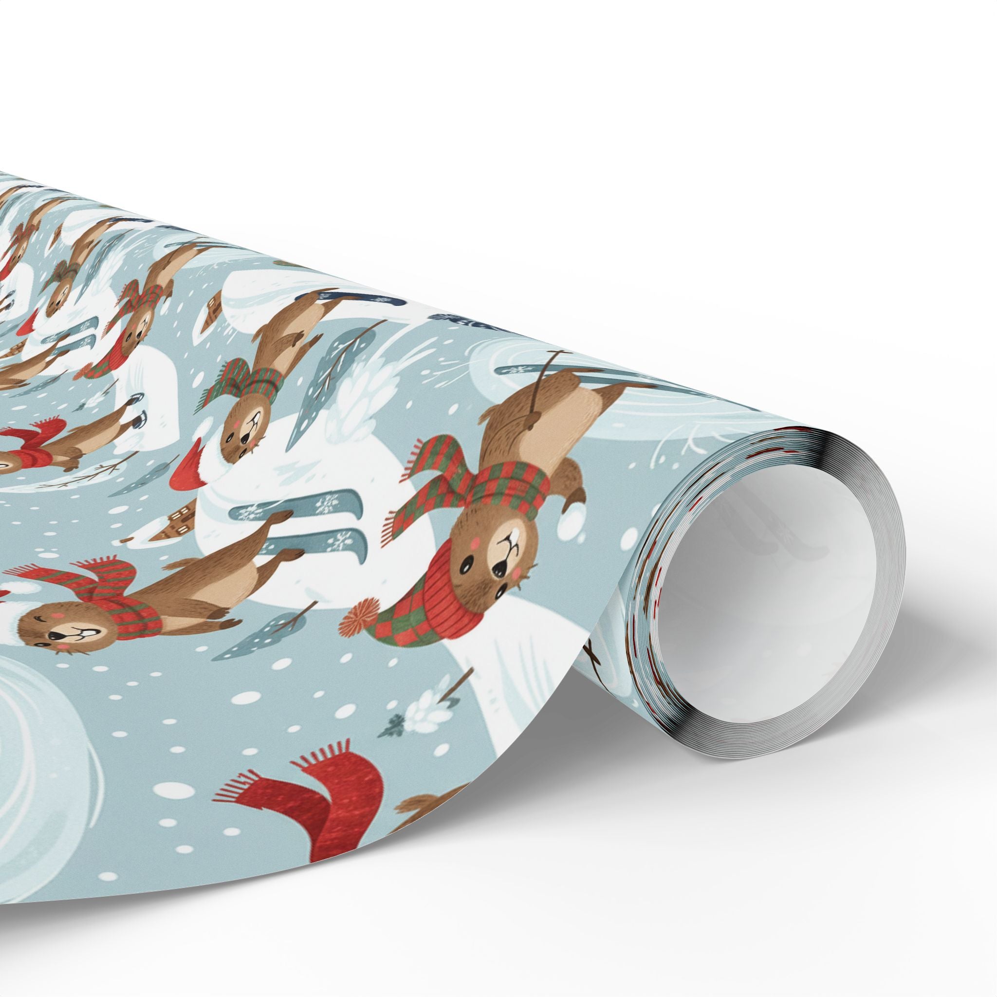 Christmas Sloth Wrapping Paper Roll — Cute Winter Sloths on Light Blue Holiday Gift Wrap