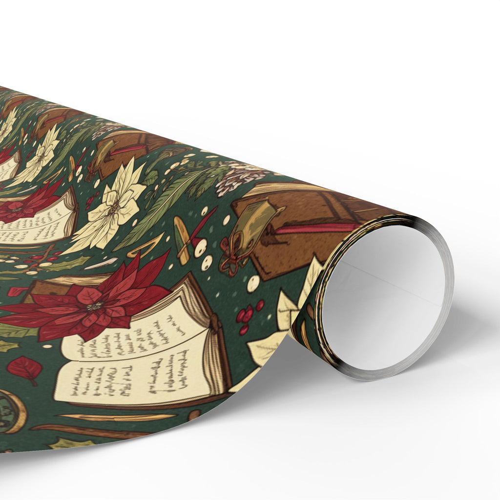 Christmas Book Wrapping Paper — Vintage Poinsettia & Books Gift Wrap