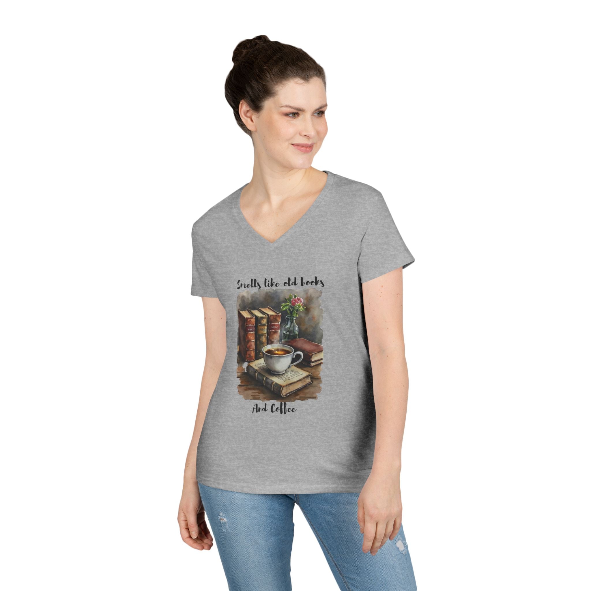 Vintage Book and Coffee Ladies' V-Neck T-Shirt