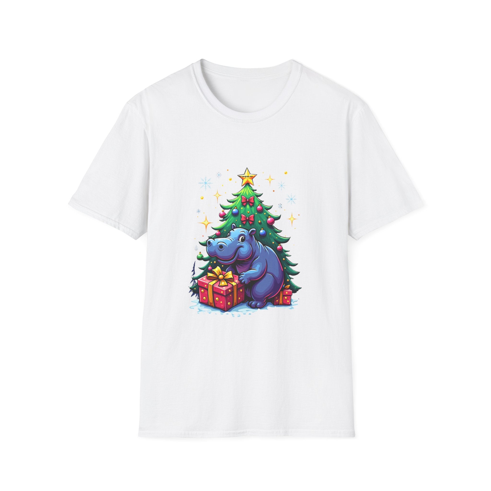 Christmas Hippo T-Shirt — Cute Rhino with Tree & Gifts Holiday Tee