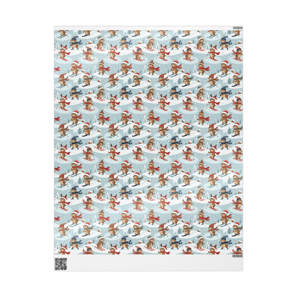 Christmas Sloth Wrapping Paper Roll — Cute Winter Sloths on Light Blue Holiday Gift Wrap