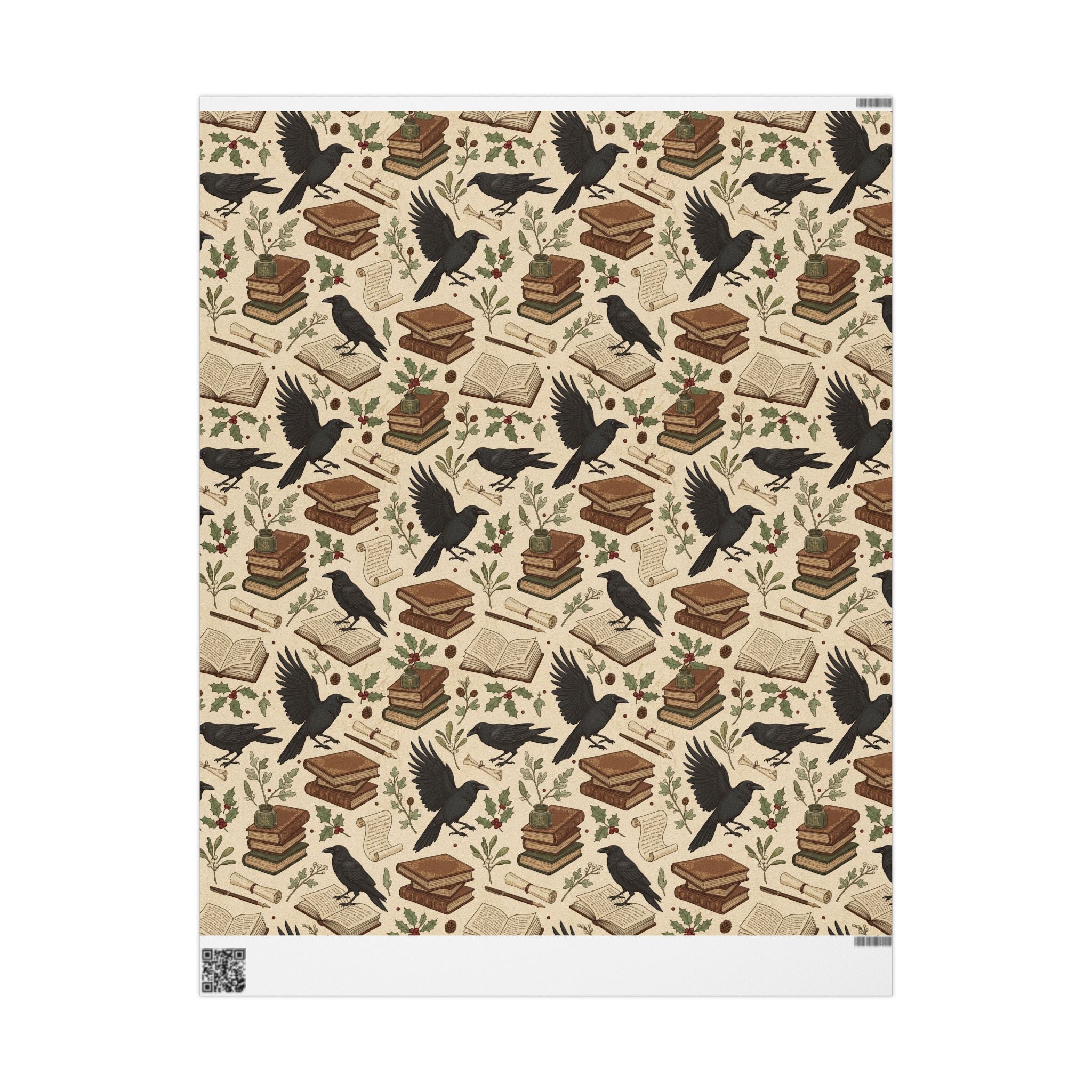Bookish Raven Wrapping Paper — Literary Holiday Gift Wrap-Dark Academia
