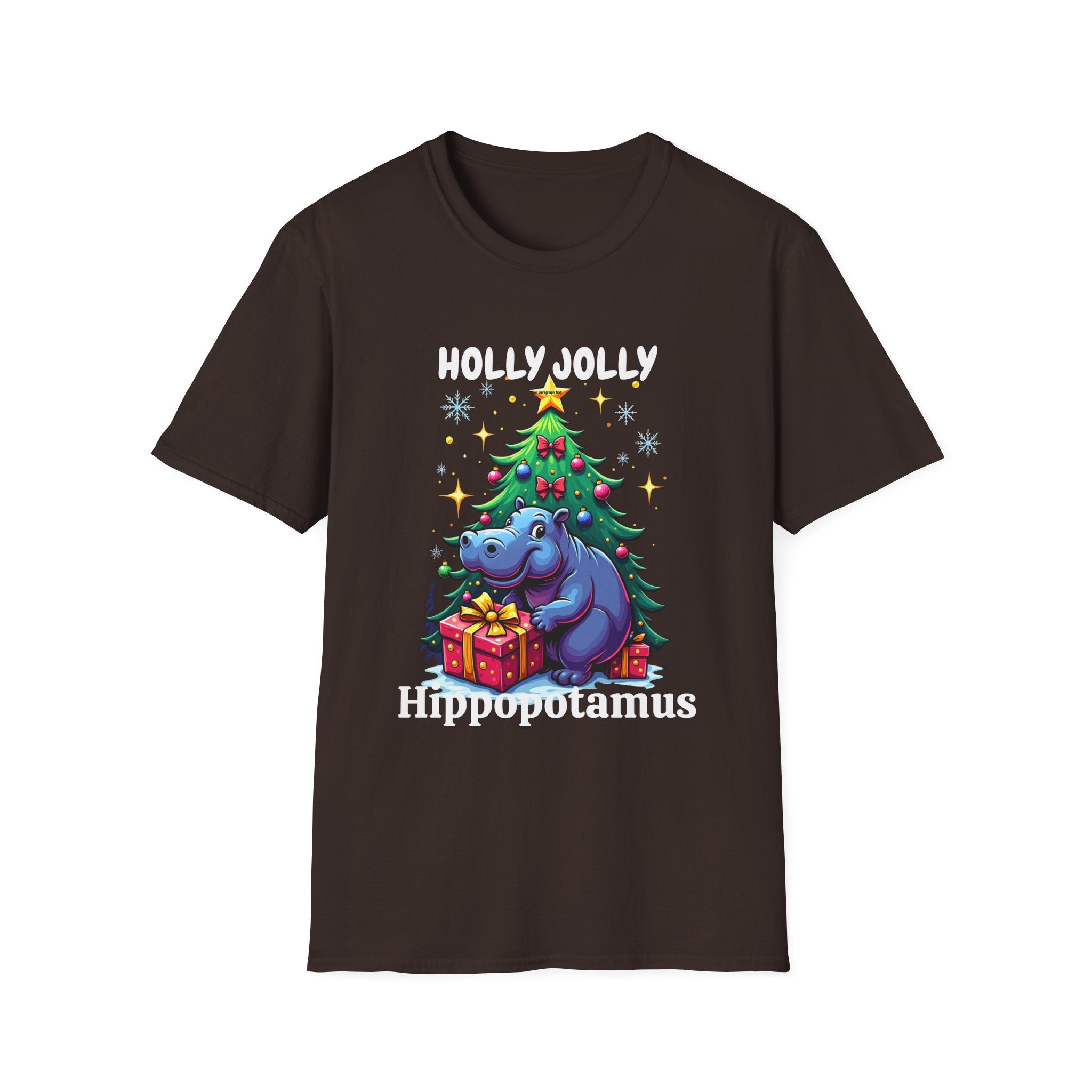 Christmas Hippo T-Shirt — Cute Rhino with Tree & Gifts Holiday Tee