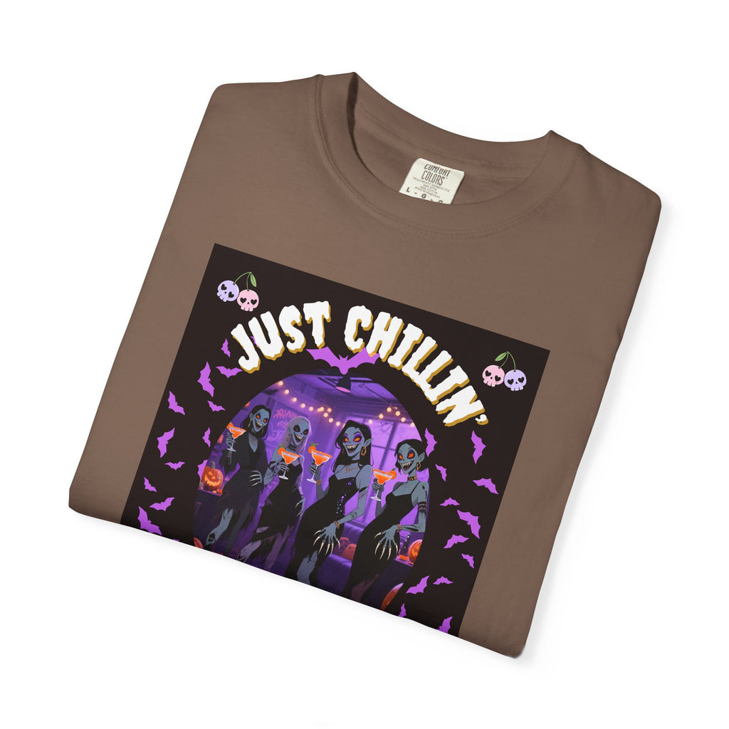 Just Chillin' With My Ghouls, Halloween Graphic Tee, Unisex Garment-Dyed T-Shirt, Spooky Shirt, Halloween Costume, Fall Fashion, Holiday Apparel