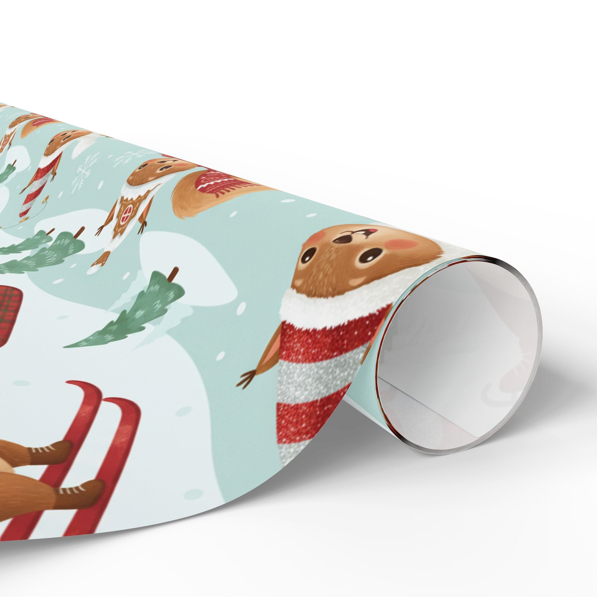 Christmas Squirrel Wrapping Paper - Cute Holiday Gift Wrap with Sledding Squirrels