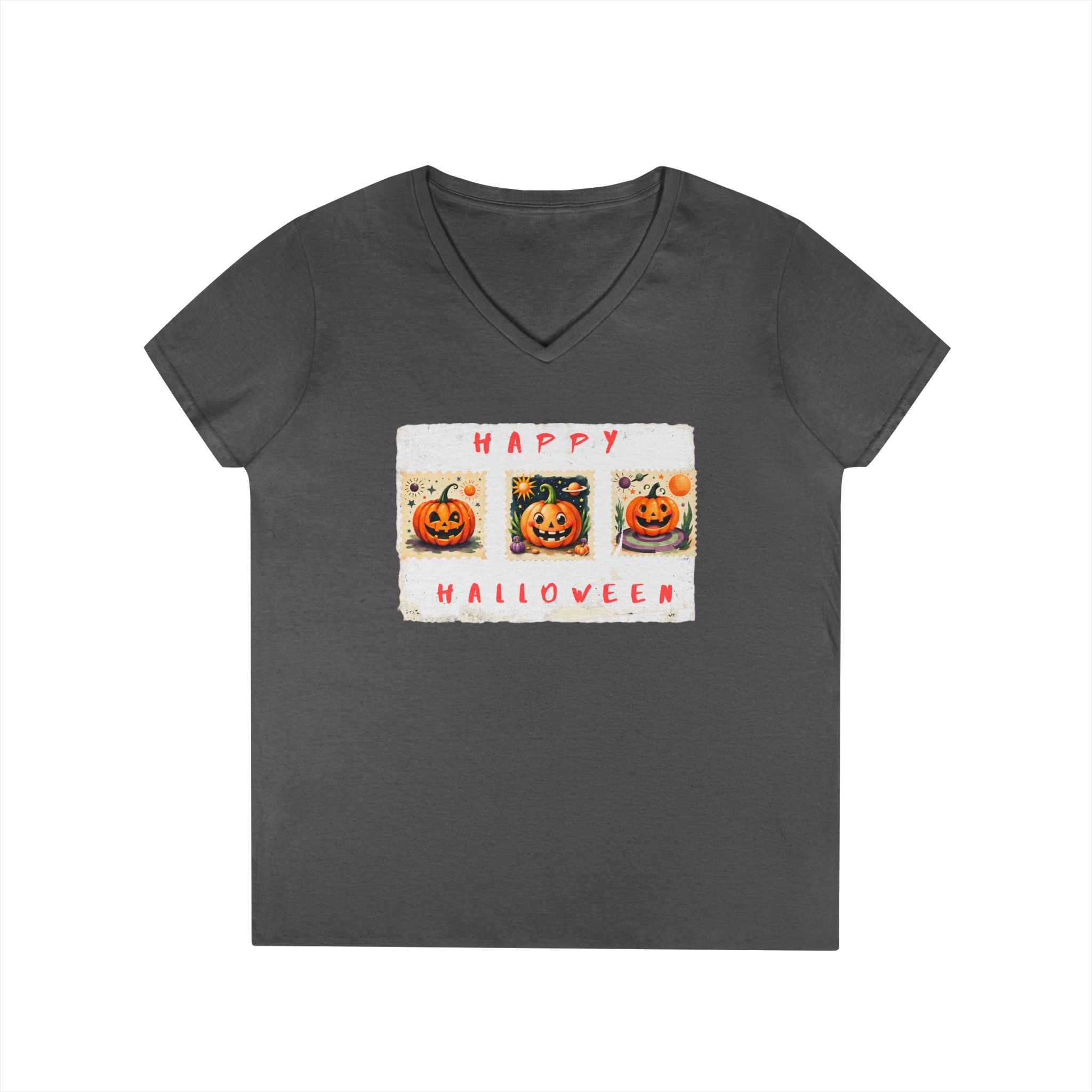 Halloween V-Neck T-Shirt, Fun Fall Fashion, Pumpkin Tee, Spooky Season Apparel, Cute Casual Halloween Shirt