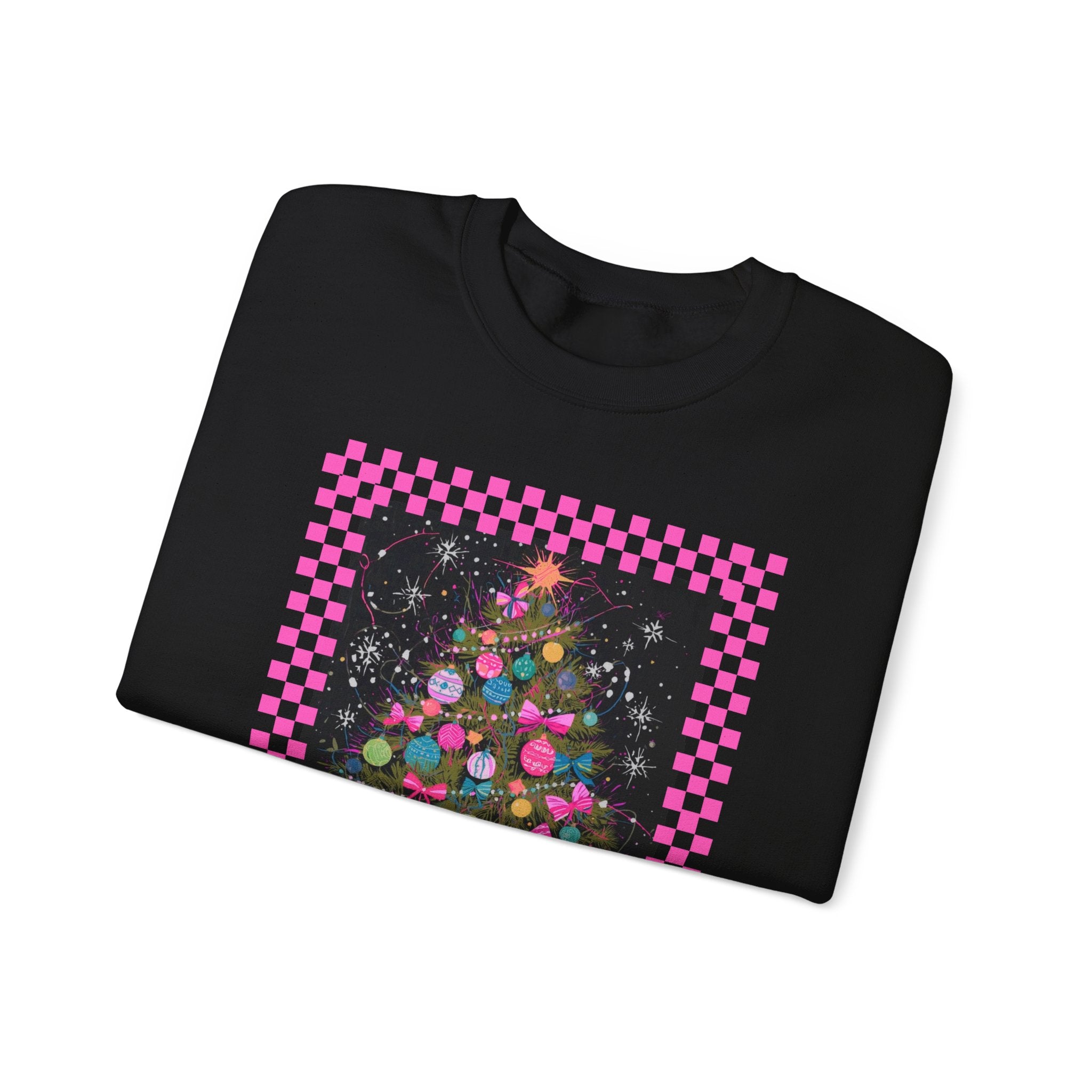 Christmas Possum Crewneck Sweatshirt — Pink Checkerboard Holiday Graphic