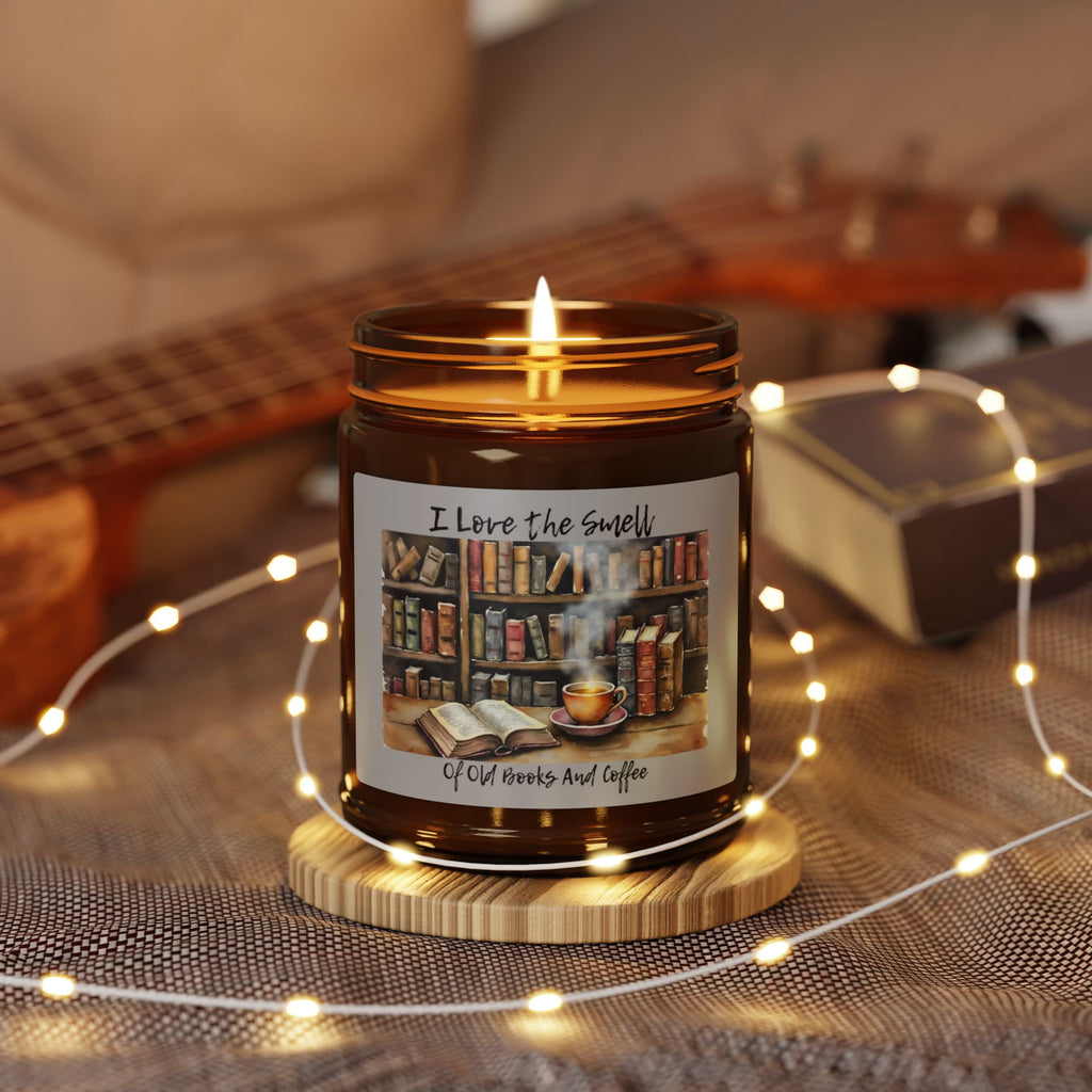 Soy Candle: Cozy Reading Candle, Gifts for Book Lovers, Old Books and Coffee Scent