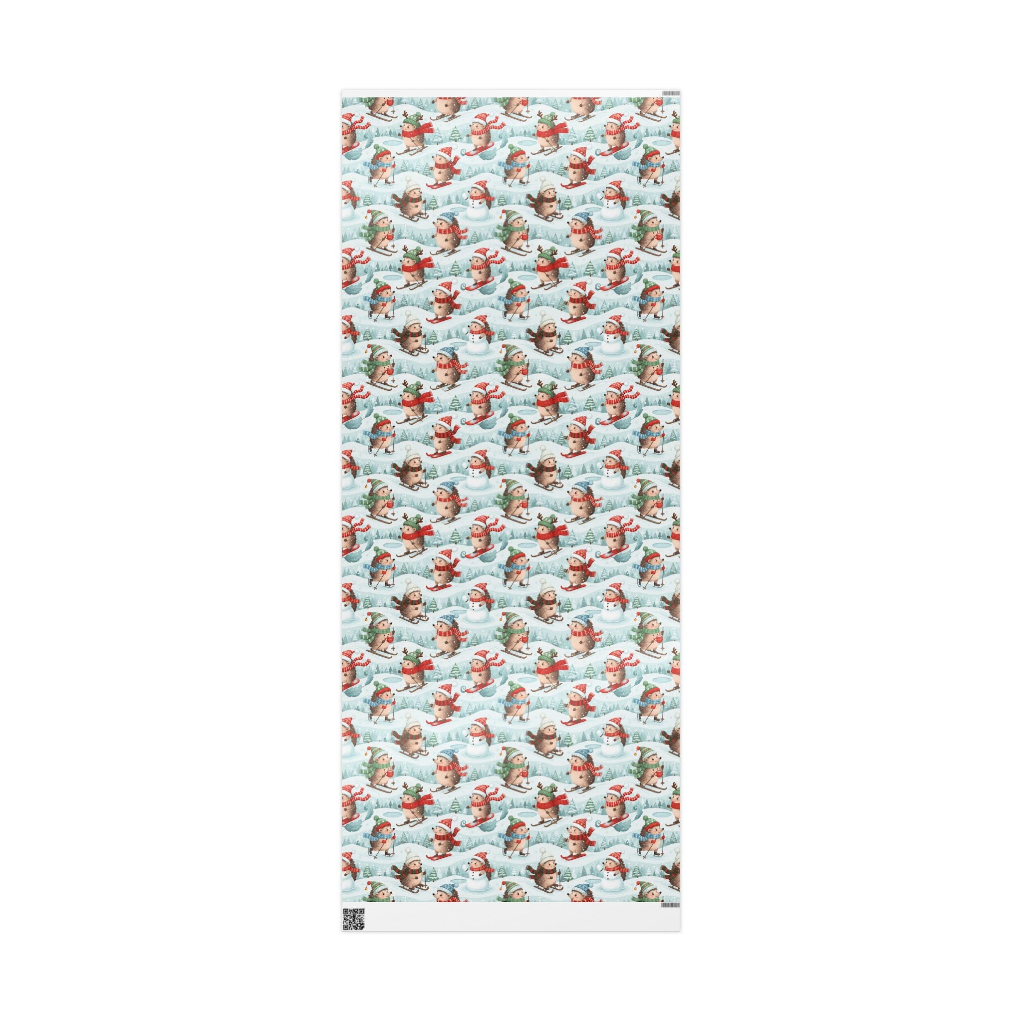 Cute Winter Hedgehog Christmas Wrapping Paper Roll — Festive Snowy Holiday Gift Wrap