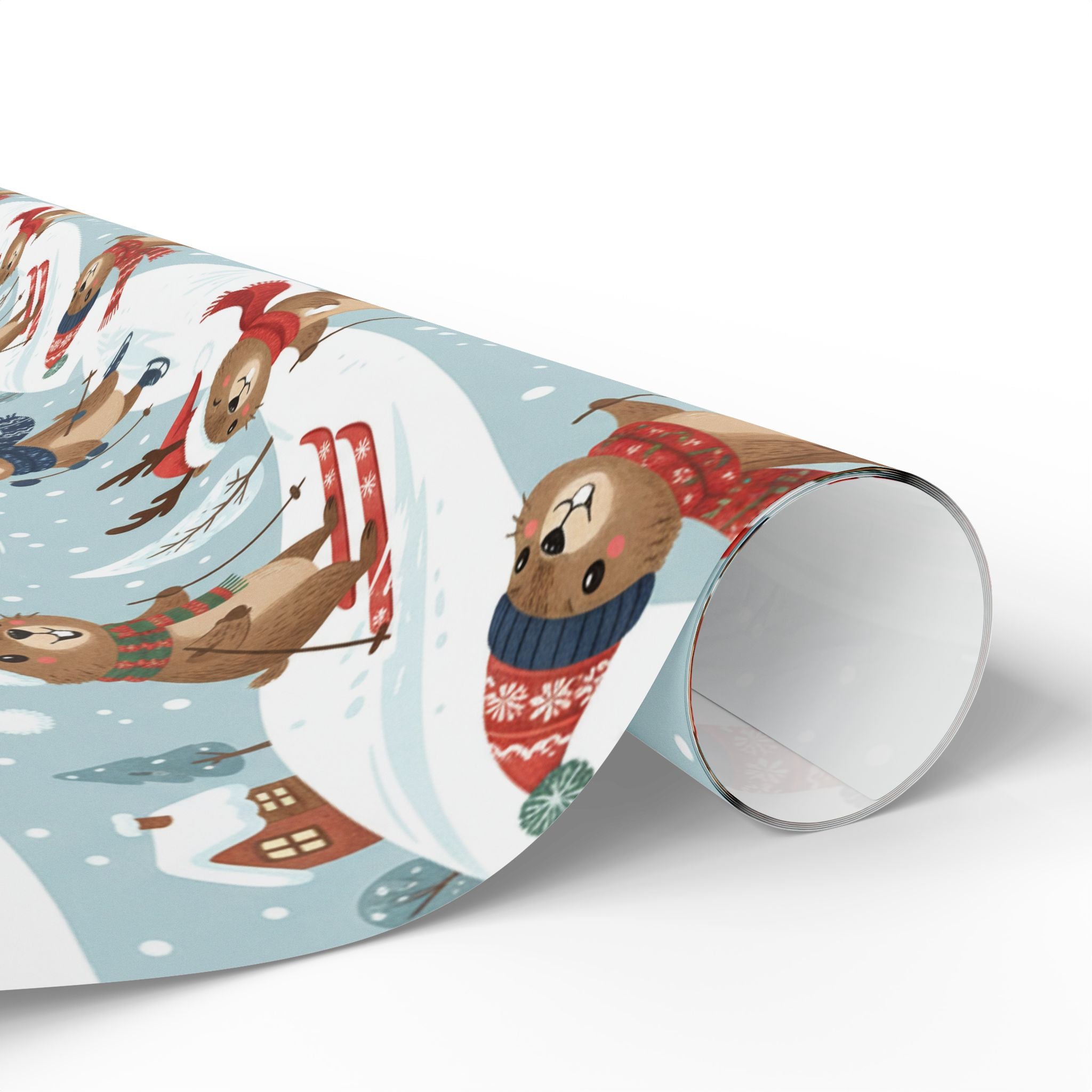 Christmas Groundhog Skiing Wrapping Paper — Cute Winter Holiday Gift Wrap