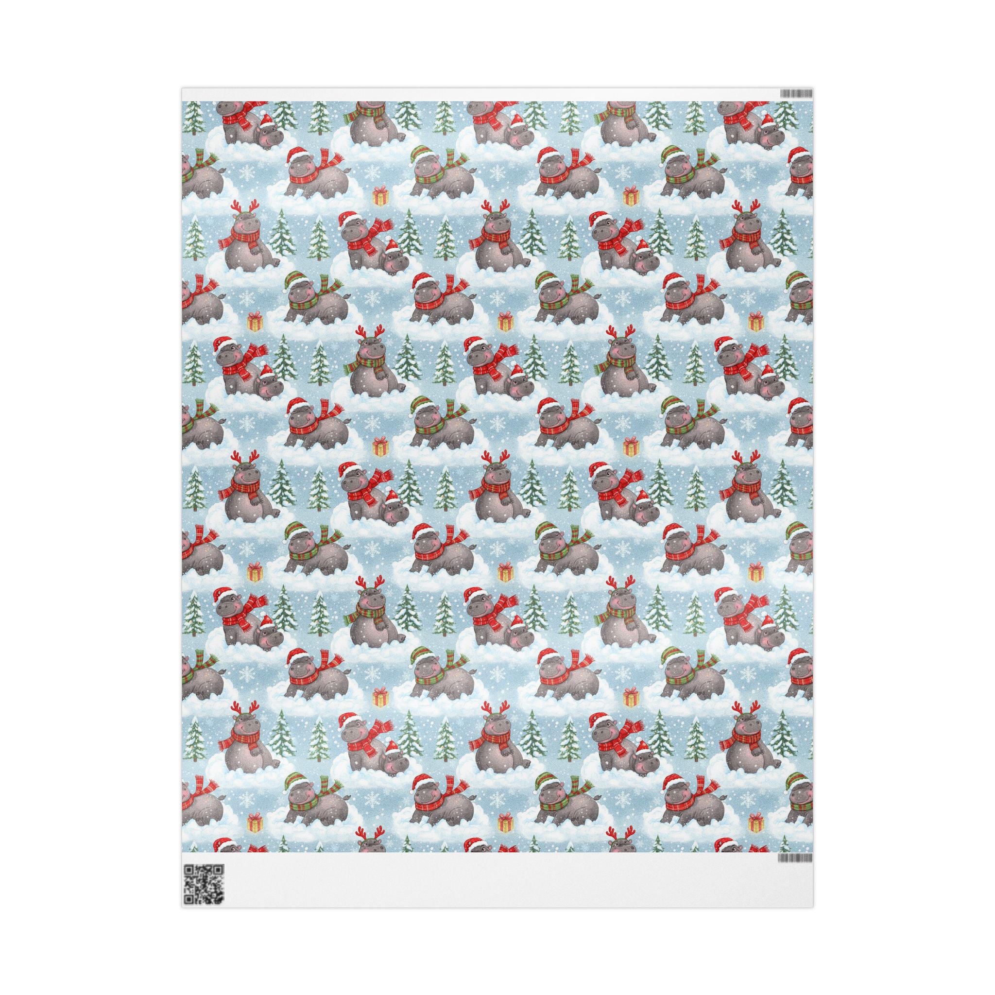 Christmas Wrapping Paper Roll — Cute Hippo in Scarf Winter Pattern