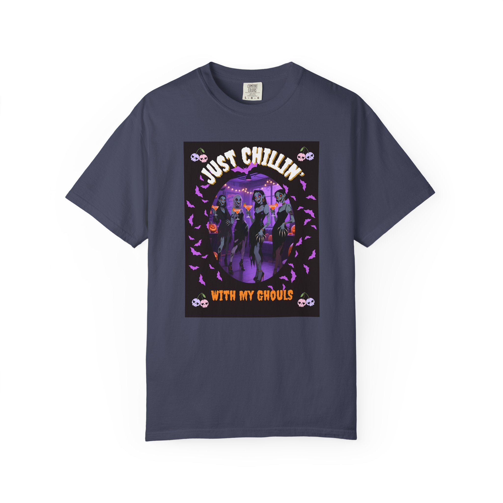 Just Chillin' With My Ghouls, Halloween Graphic Tee, Unisex Garment-Dyed T-Shirt, Spooky Shirt, Halloween Costume, Fall Fashion, Holiday Apparel