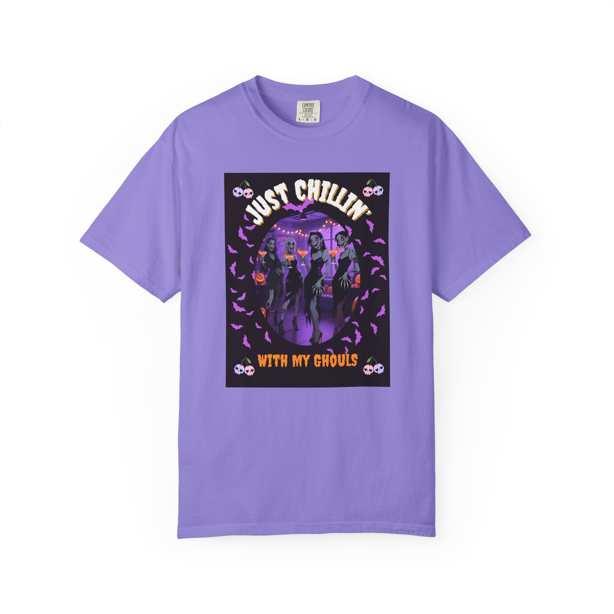 Just Chillin' With My Ghouls, Halloween Graphic Tee, Unisex Garment-Dyed T-Shirt, Spooky Shirt, Halloween Costume, Fall Fashion, Holiday Apparel