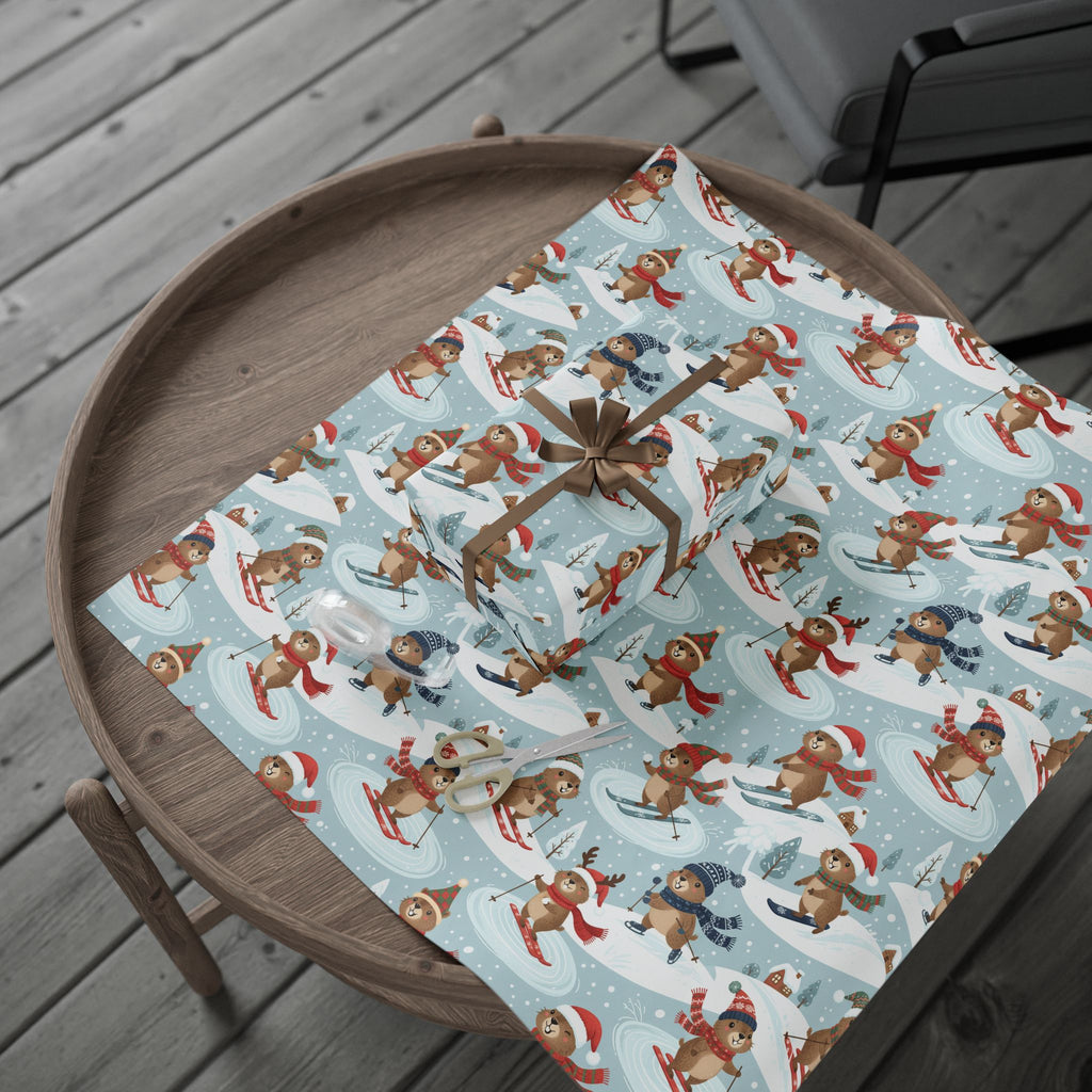 Christmas Groundhog Skiing Wrapping Paper — Cute Winter Holiday Gift Wrap