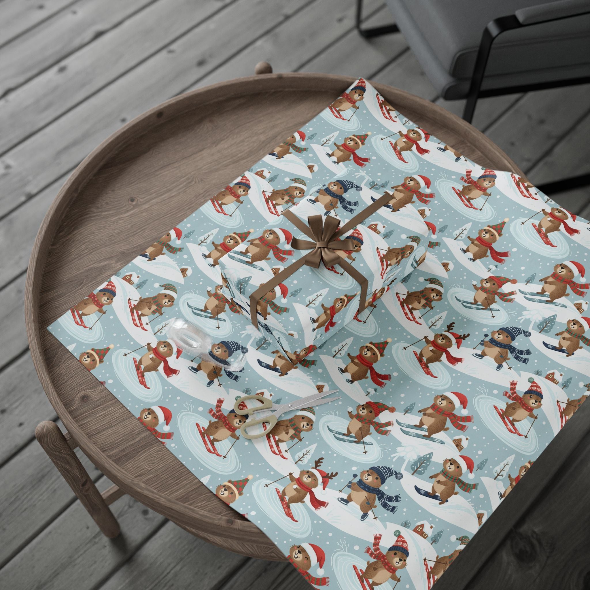 Christmas Groundhog Skiing Wrapping Paper — Cute Winter Holiday Gift Wrap