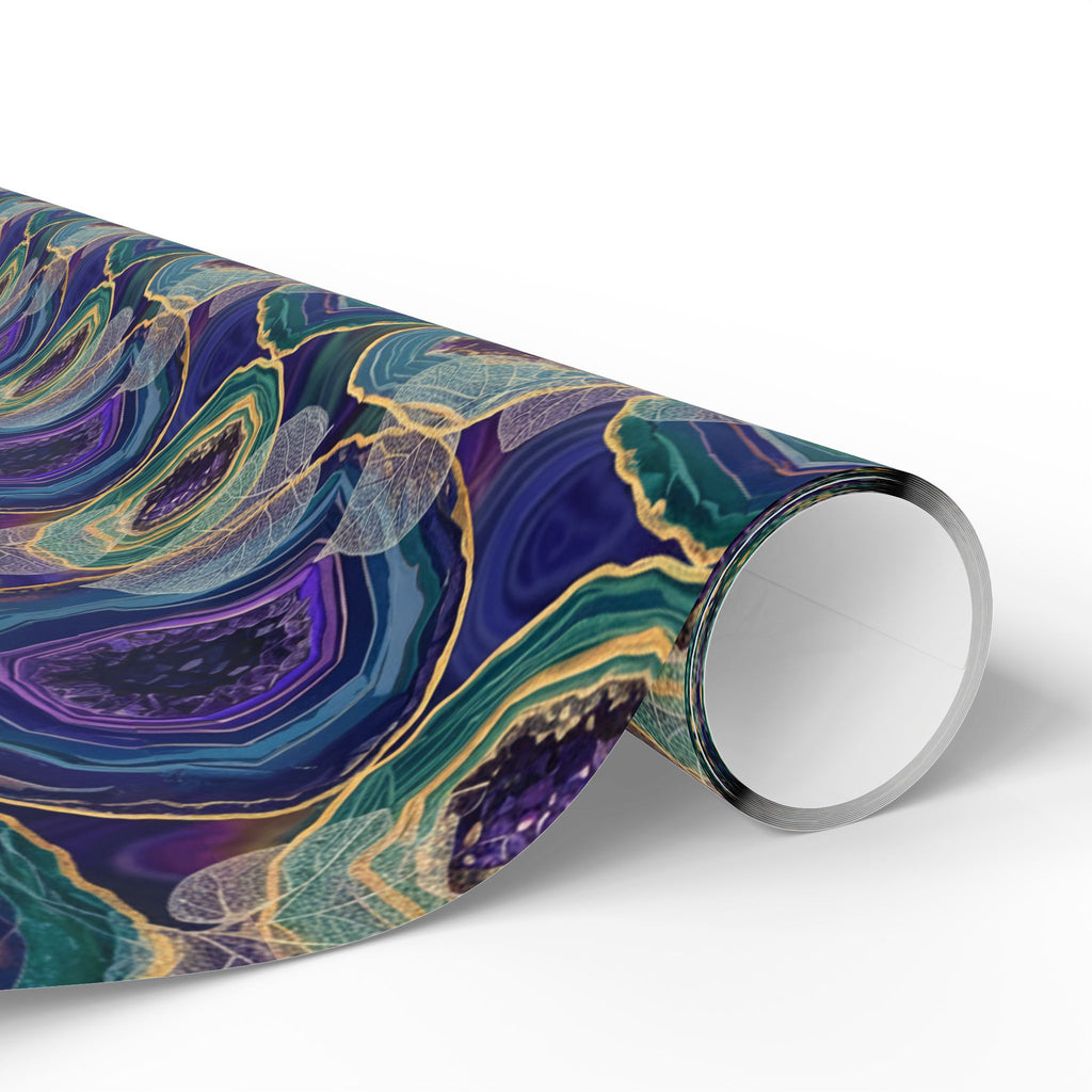 Agate Swirl Wrapping Paper — Blue & Teal Geode Gift Wrap with Leaves