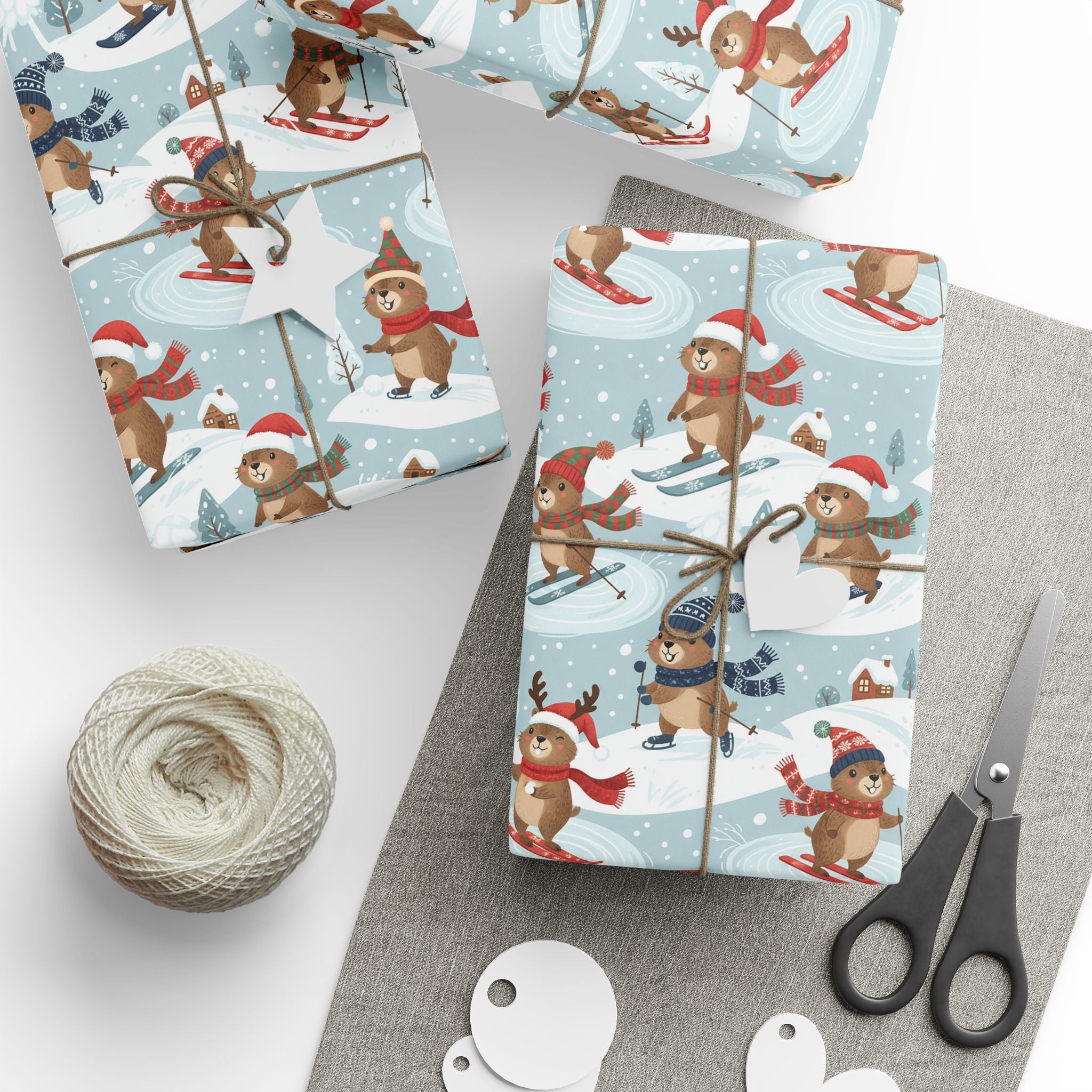 Christmas Sloth Wrapping Paper Roll — Cute Winter Sloths on Light Blue Holiday Gift Wrap