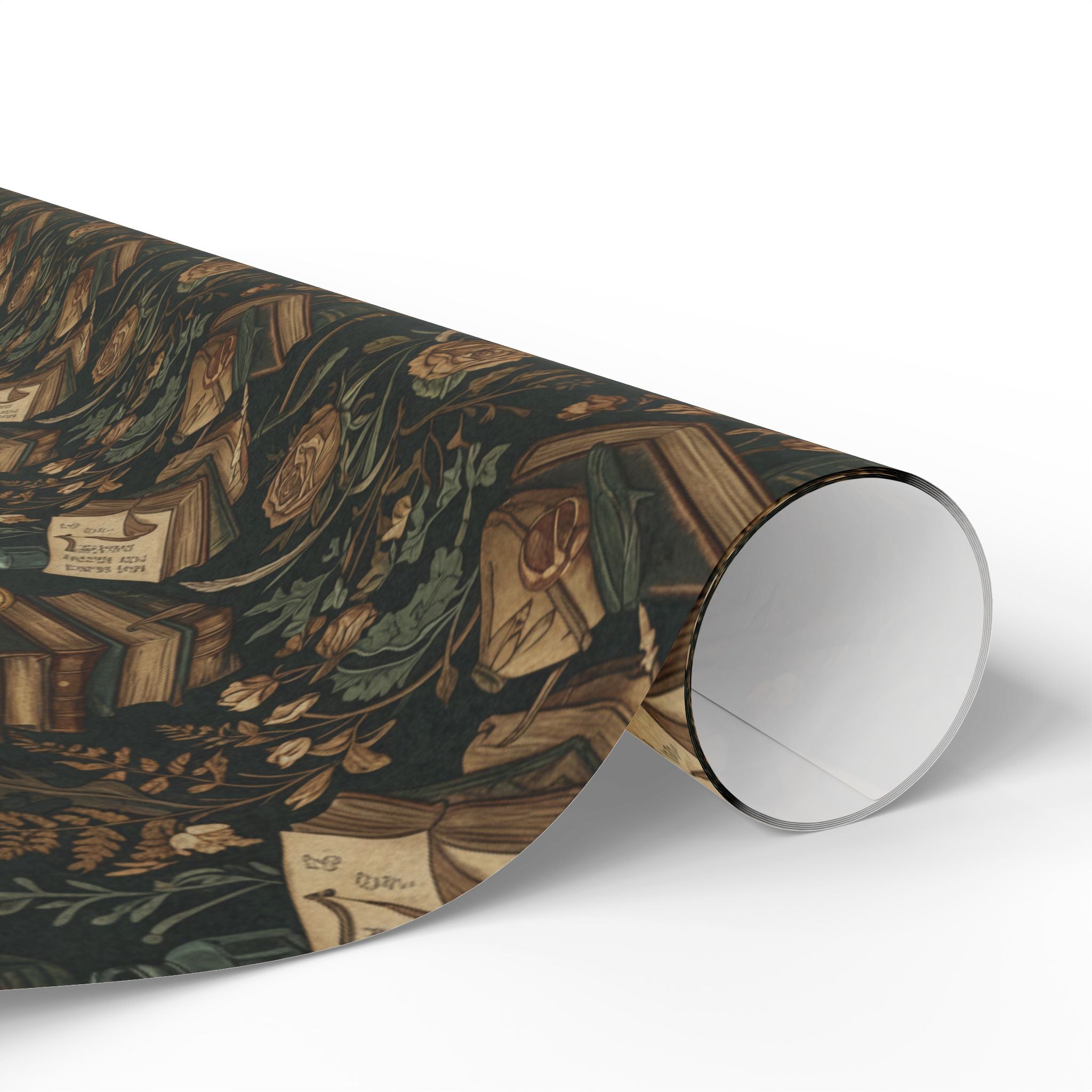Faded Roses Vintage Books & Botanical Dark Wrapping Paper Roll — Literary Gift Wrap-Dark Academia