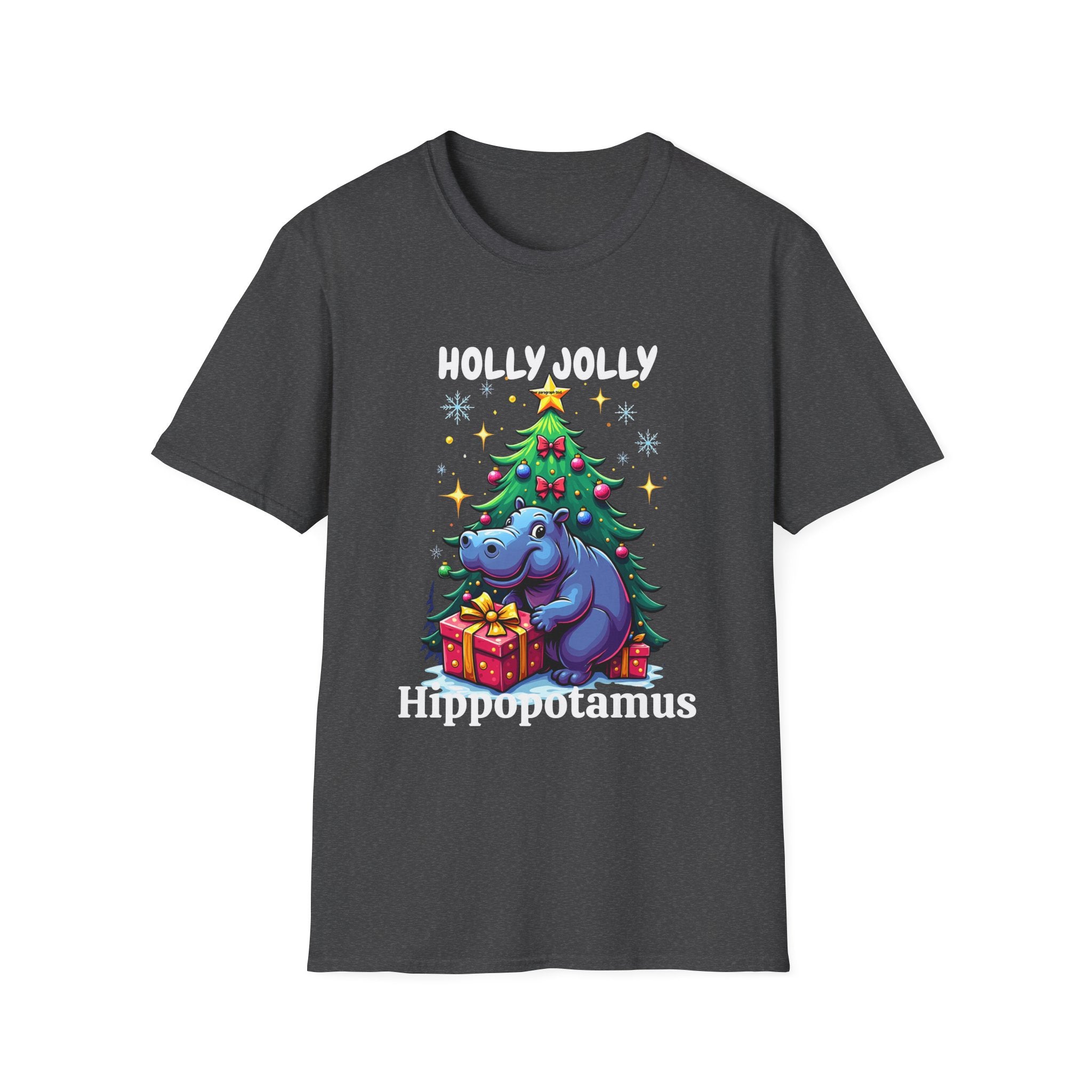 Christmas Hippo T-Shirt — Cute Rhino with Tree & Gifts Holiday Tee