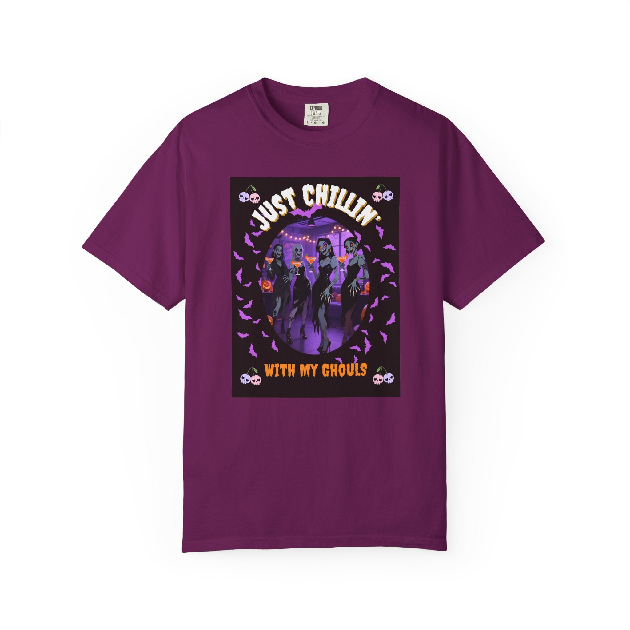 Just Chillin' With My Ghouls, Halloween Graphic Tee, Unisex Garment-Dyed T-Shirt, Spooky Shirt, Halloween Costume, Fall Fashion, Holiday Apparel