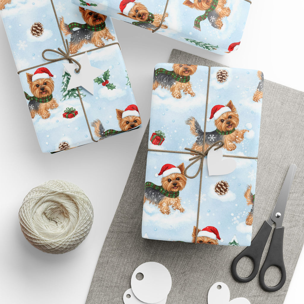 Christmas Yorkie Wrapping Paper Roll — Cute Yorkie in Santa Hat Holiday Gift Wrap
