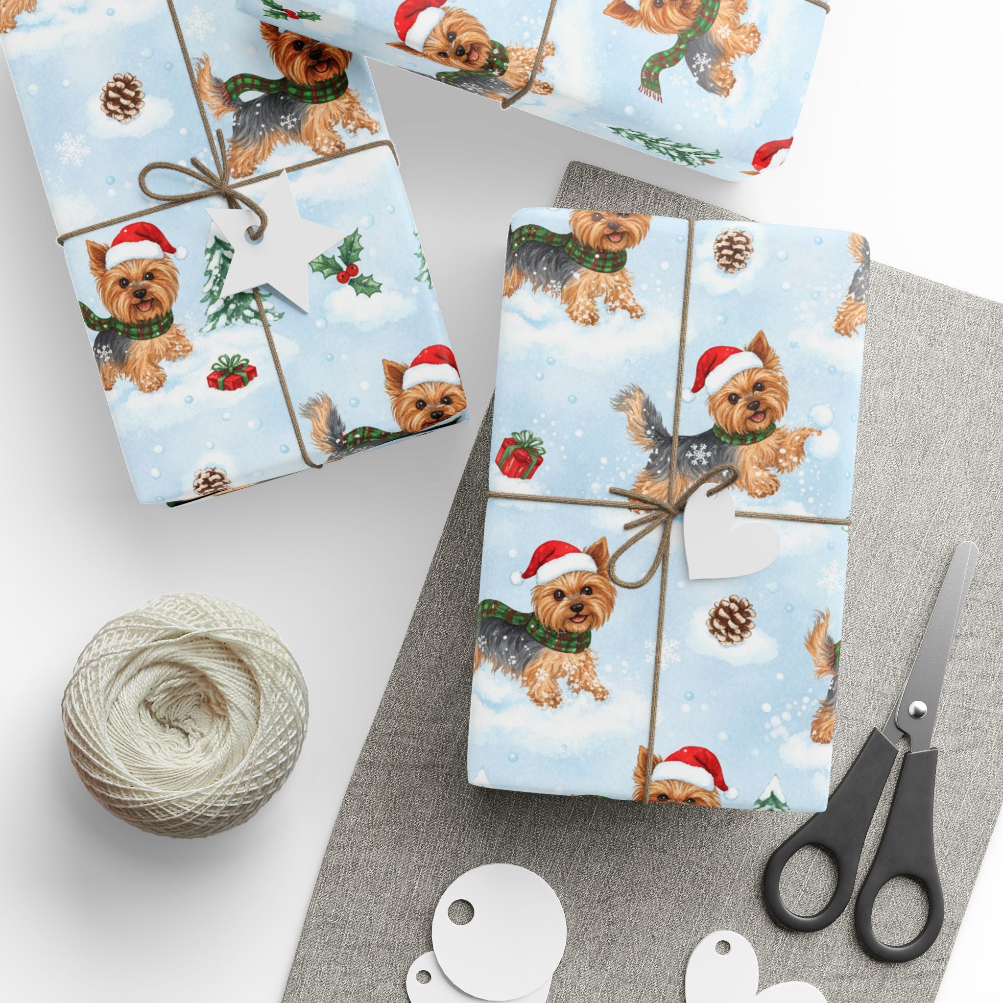 Christmas Yorkie Wrapping Paper Roll — Cute Yorkie in Santa Hat Holiday Gift Wrap