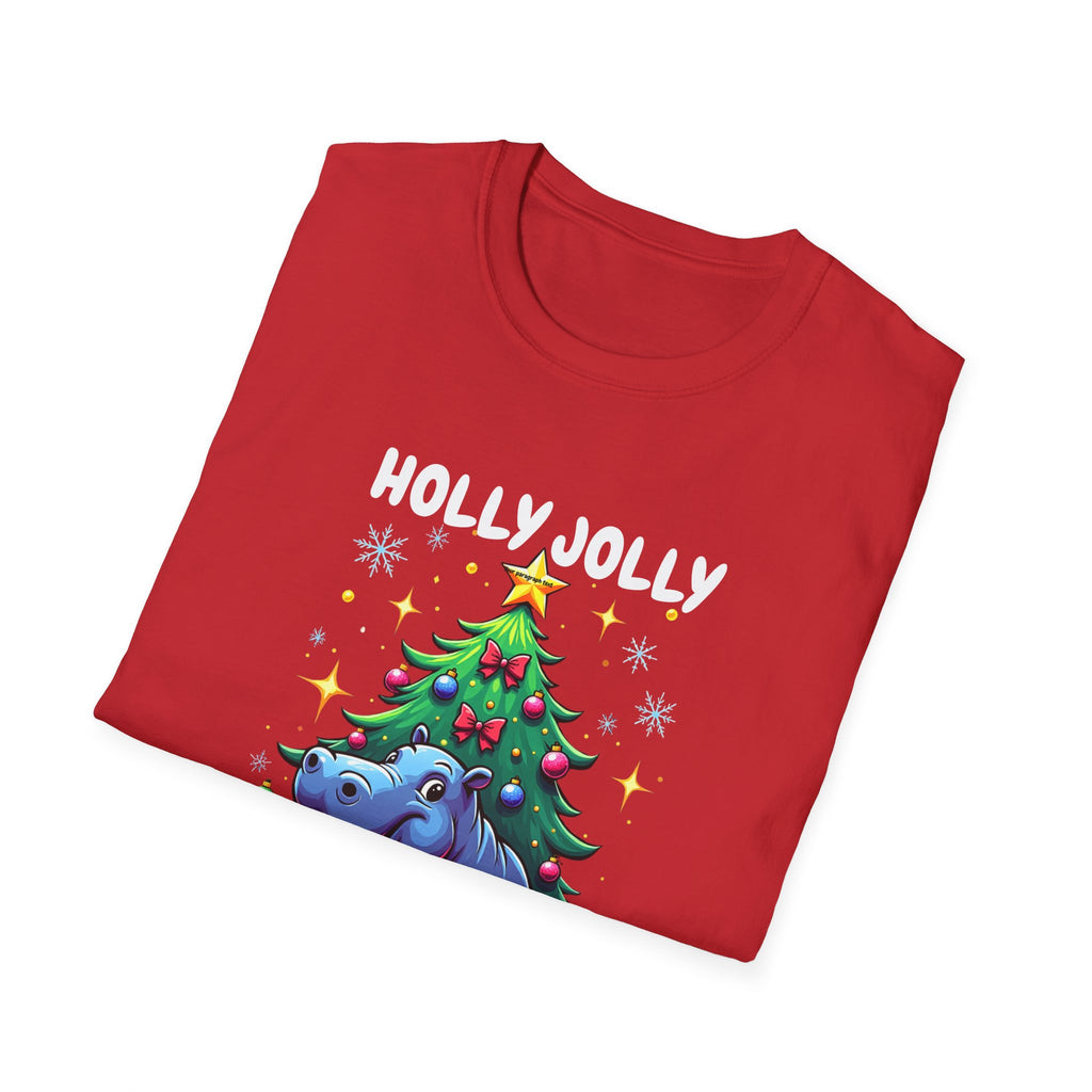 Christmas Hippo T-Shirt — Cute Rhino with Tree & Gifts Holiday Tee
