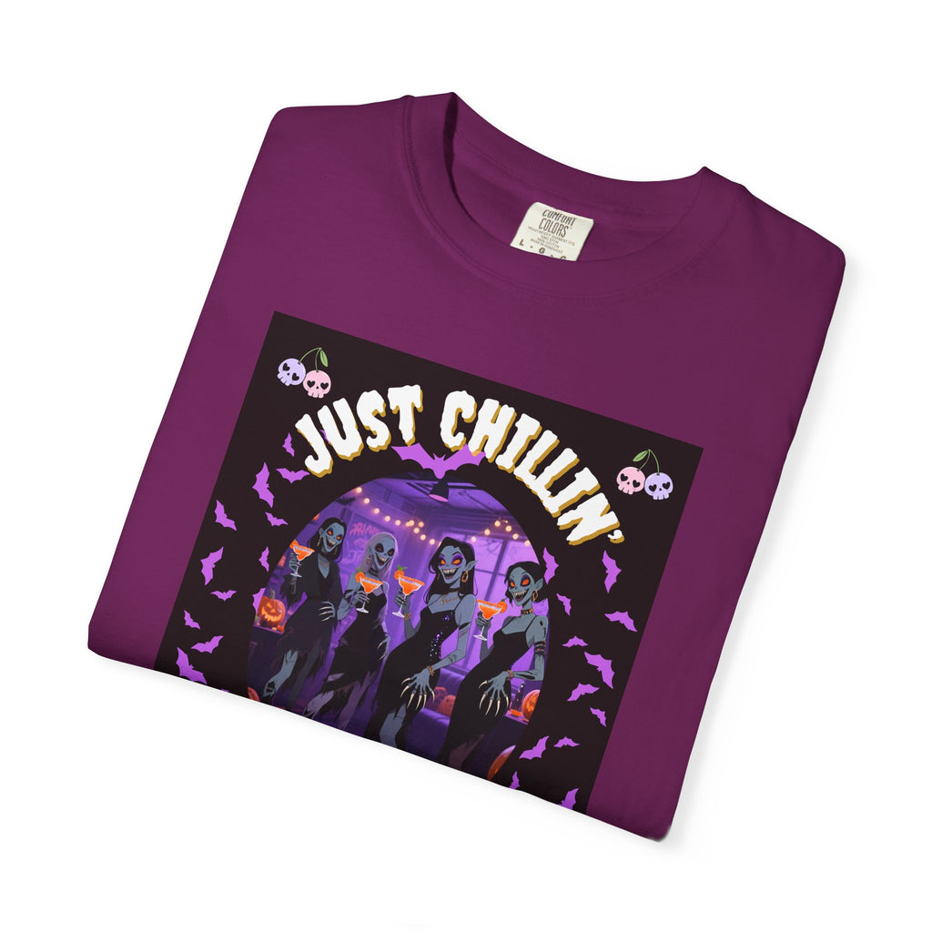 Just Chillin' With My Ghouls, Halloween Graphic Tee, Unisex Garment-Dyed T-Shirt, Spooky Shirt, Halloween Costume, Fall Fashion, Holiday Apparel