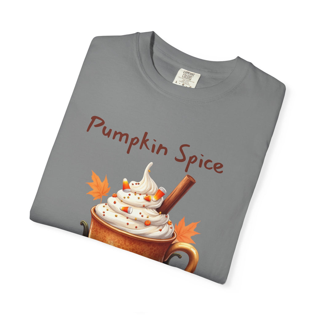 Pumpkin Spice Y'all-  shows a mug with whipped cream, a cinnamon stick, candy corn, pumpkins, and autumn leaves