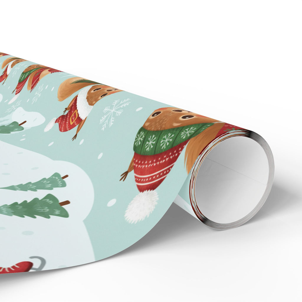 Christmas Squirrel Wrapping Paper - Cute Holiday Gift Wrap with Sledding Squirrels