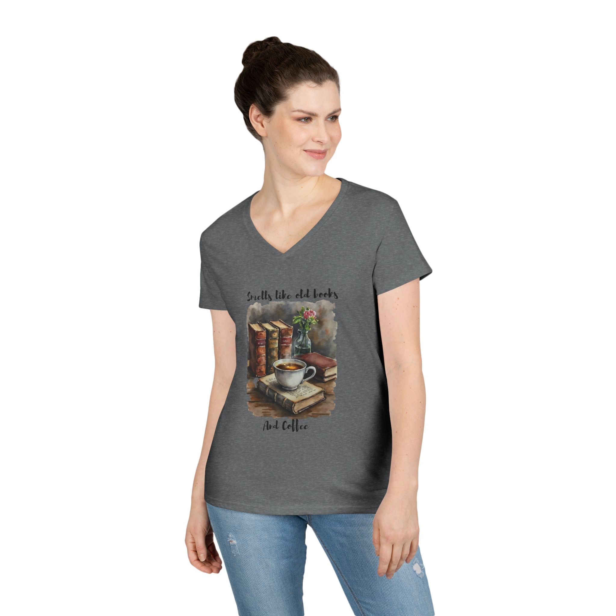 Vintage Book and Coffee Ladies' V-Neck T-Shirt