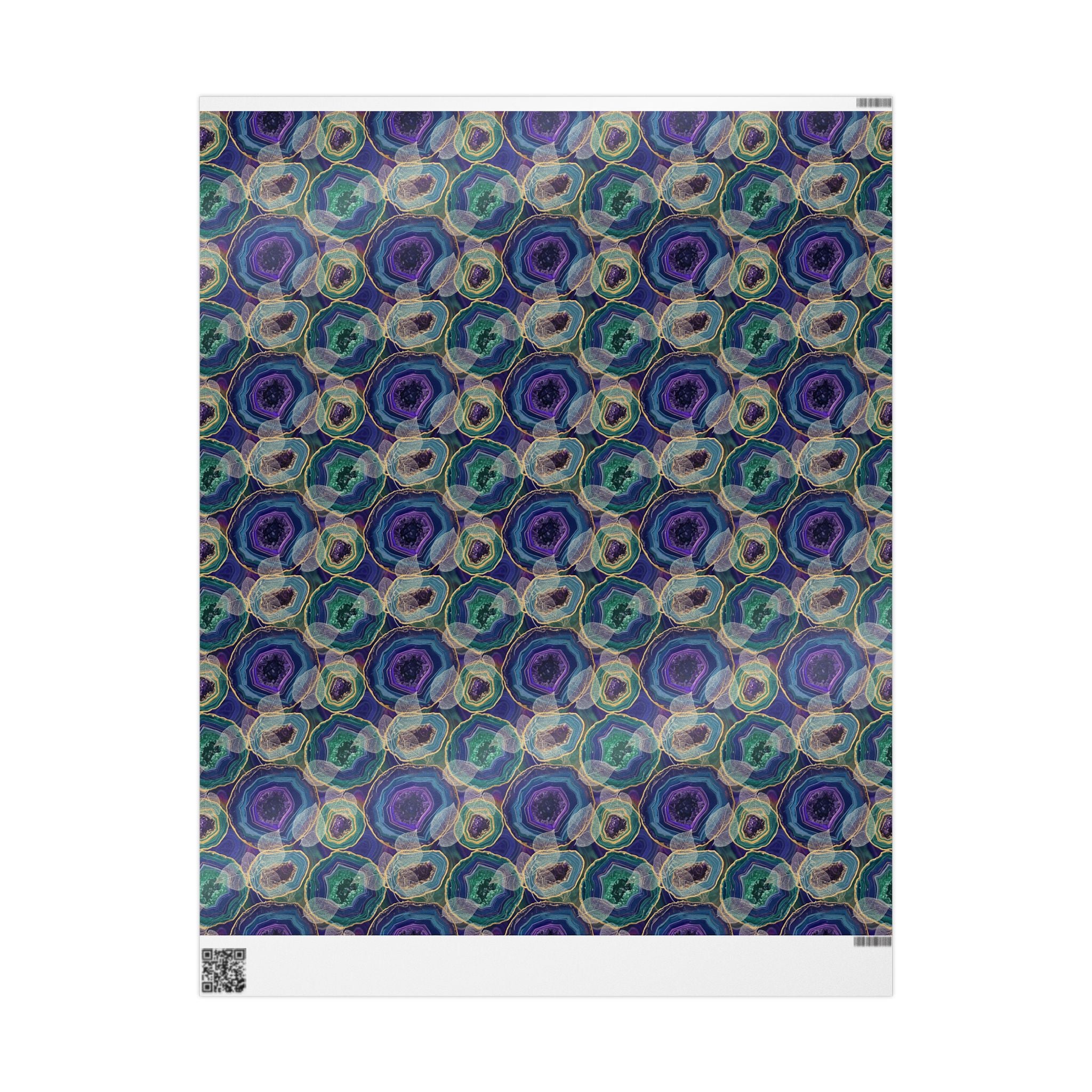 Agate Swirl Wrapping Paper — Blue & Teal Geode Gift Wrap with Leaves