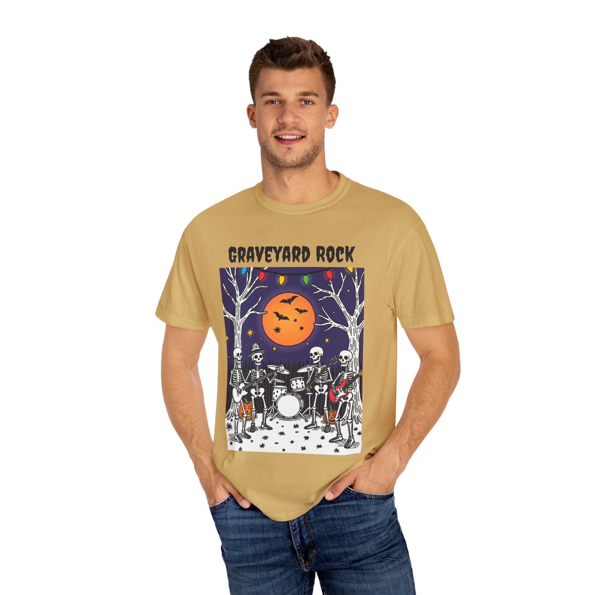 Halloween Graphic Tee, Skeleton Band, Graveyard Rock, Spooky Shirt, Halloween Costume, Fall Fashion, Holiday Apparel