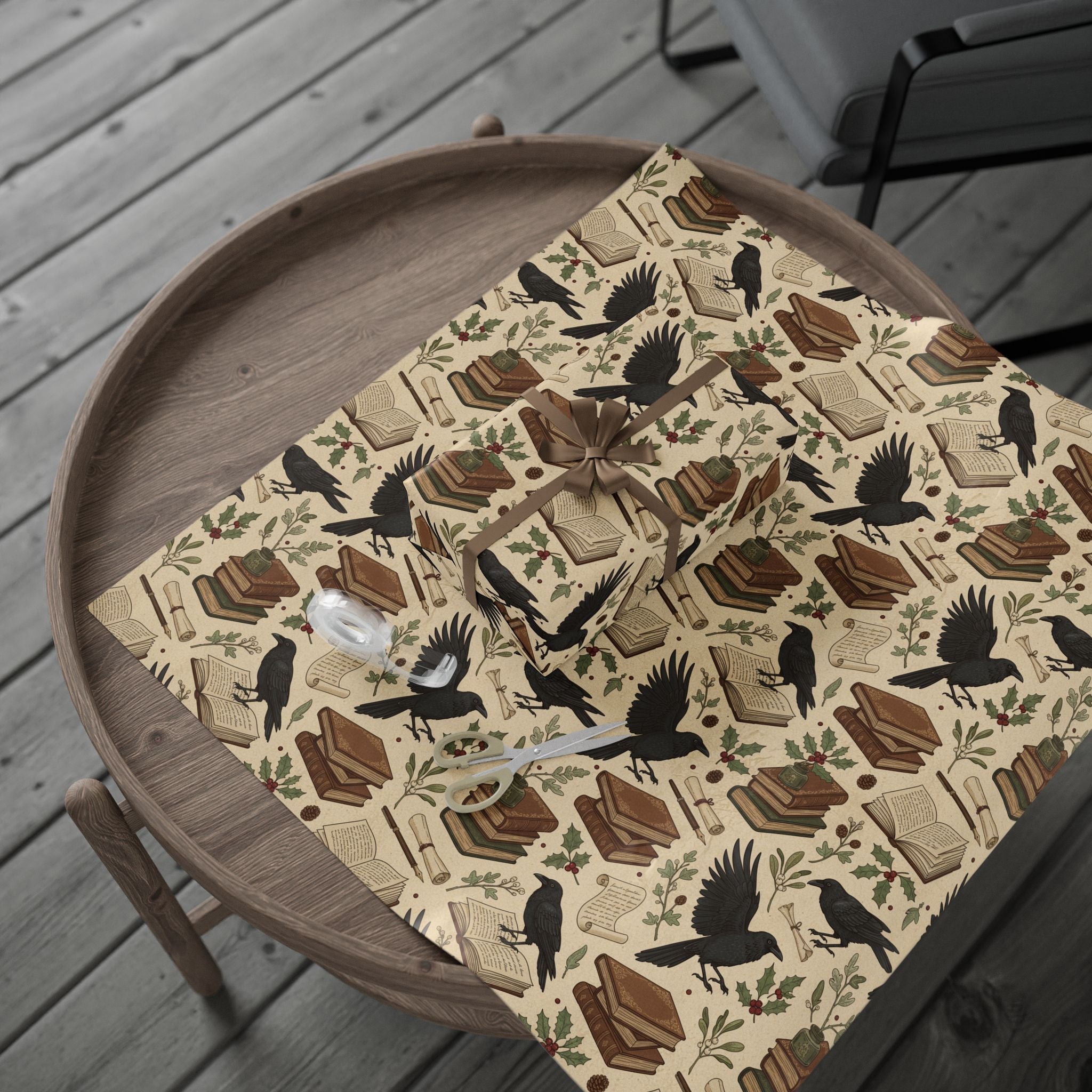 Bookish Raven Wrapping Paper — Literary Holiday Gift Wrap-Dark Academia