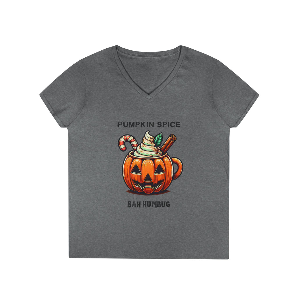 V-Neck T-Shirt Halloween Mug with Pumpkin Spice Bah Humbug