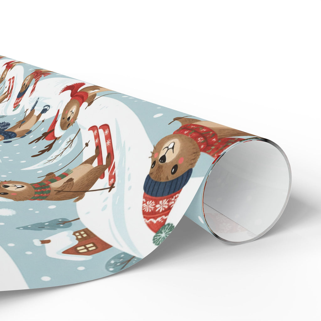 Christmas Groundhog Skiing Wrapping Paper — Cute Winter Holiday Gift Wrap
