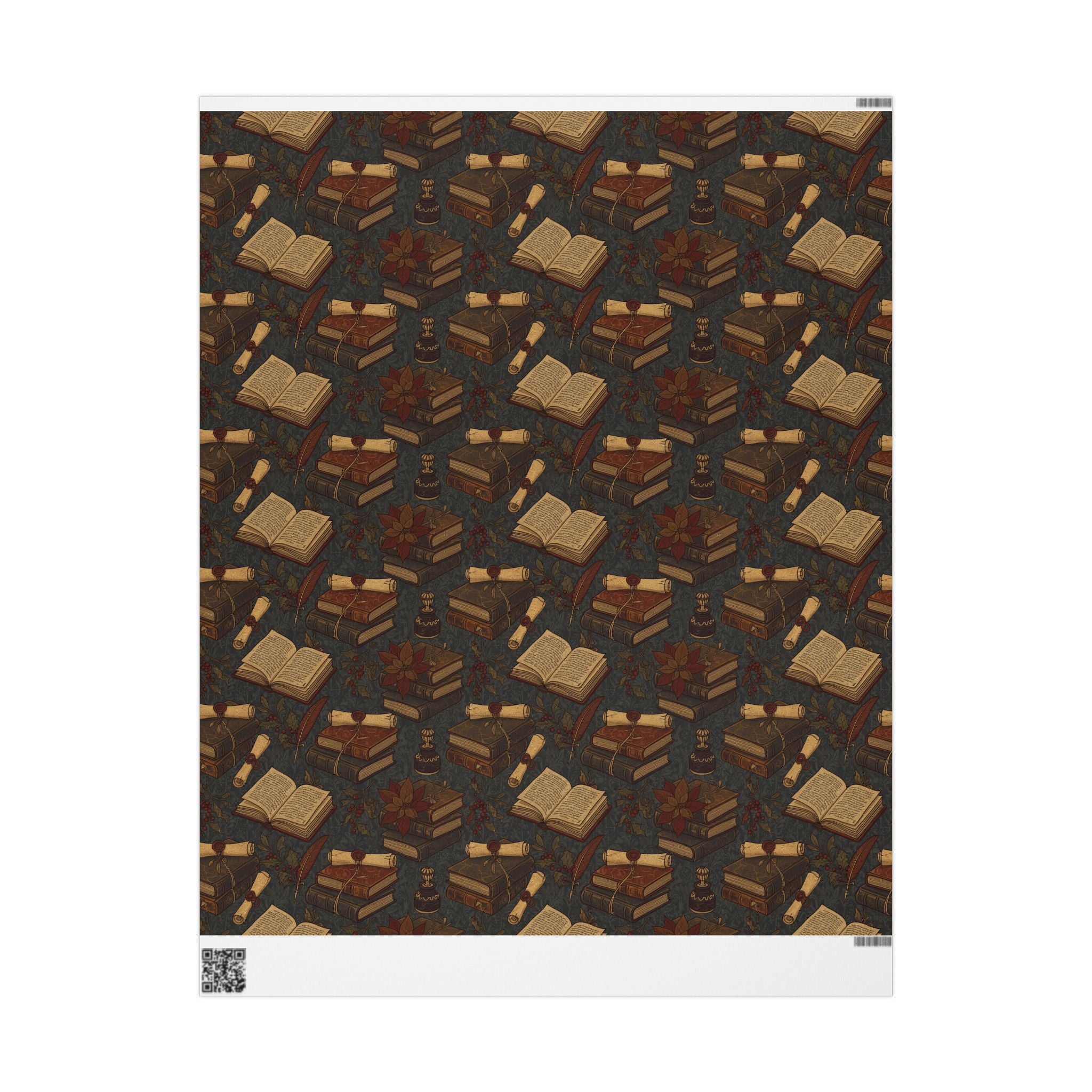 Dark Academia Vintage Holiday Book & Holly Wrapping Paper Roll