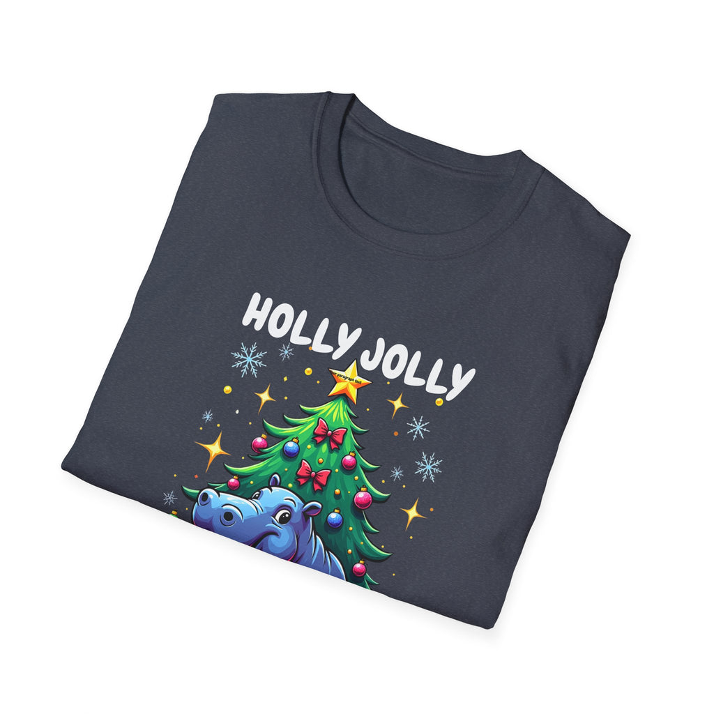 Christmas Hippo T-Shirt — Cute Rhino with Tree & Gifts Holiday Tee