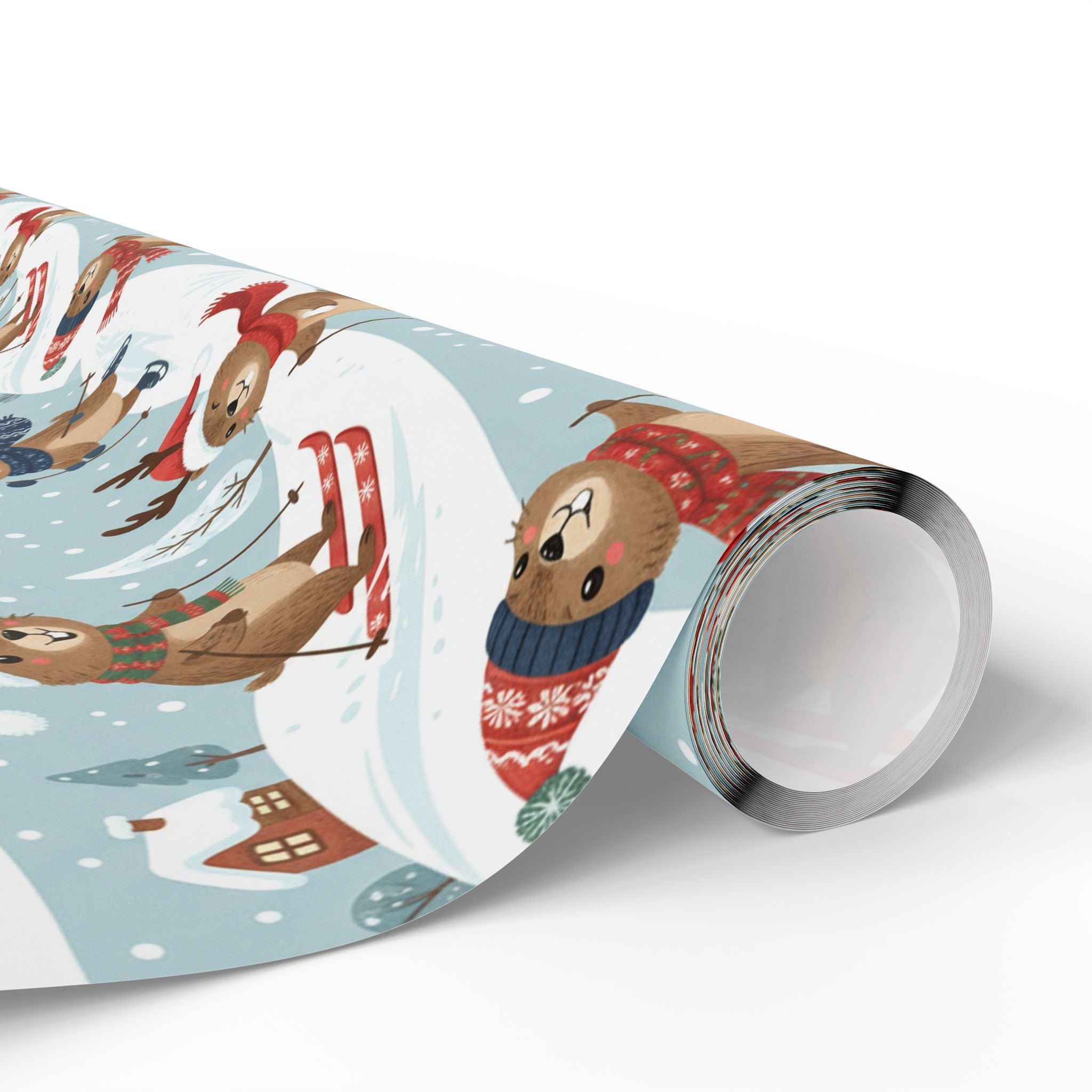 Christmas Groundhog Skiing Wrapping Paper — Cute Winter Holiday Gift Wrap