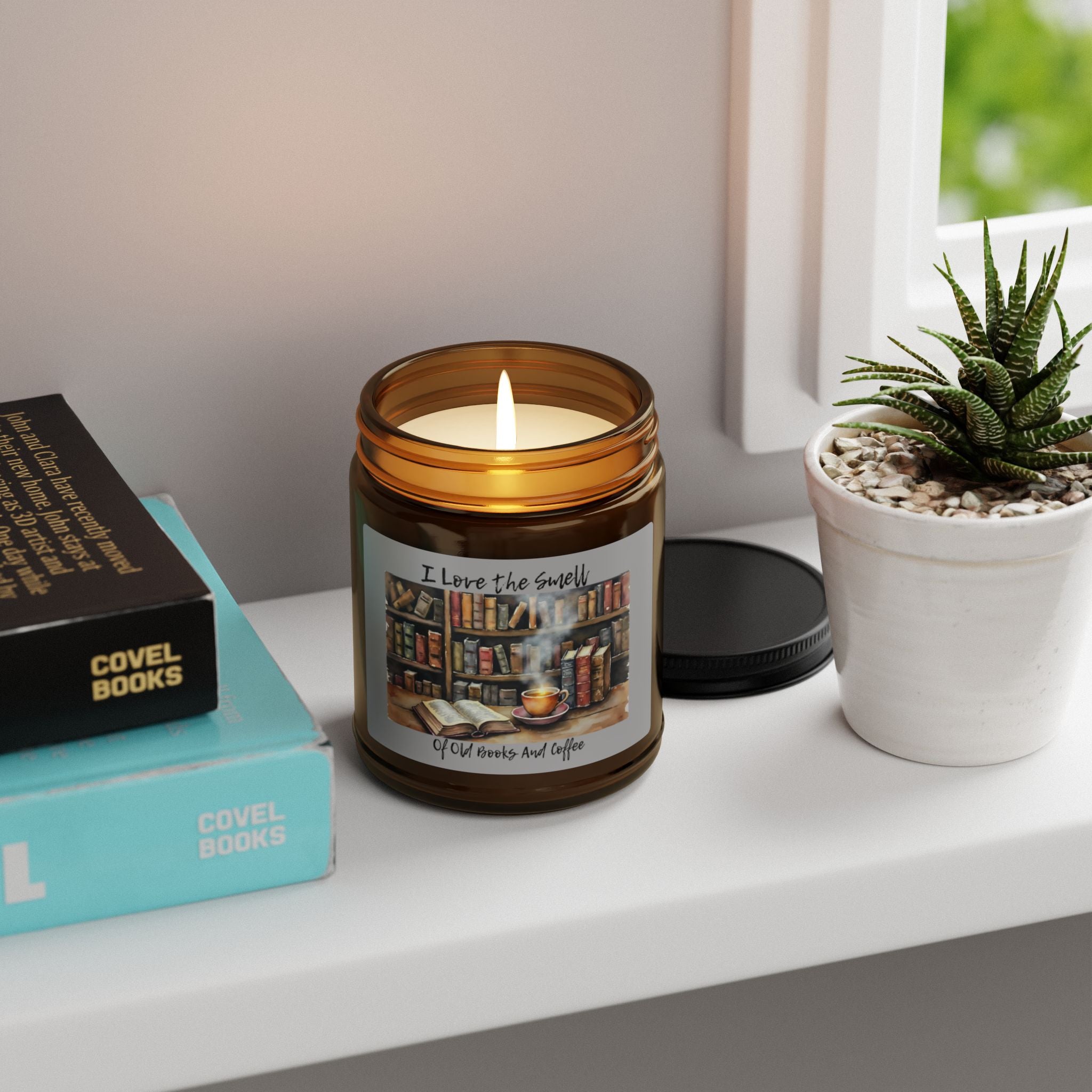 Soy Candle: Cozy Reading Candle, Gifts for Book Lovers, Old Books and Coffee Scent