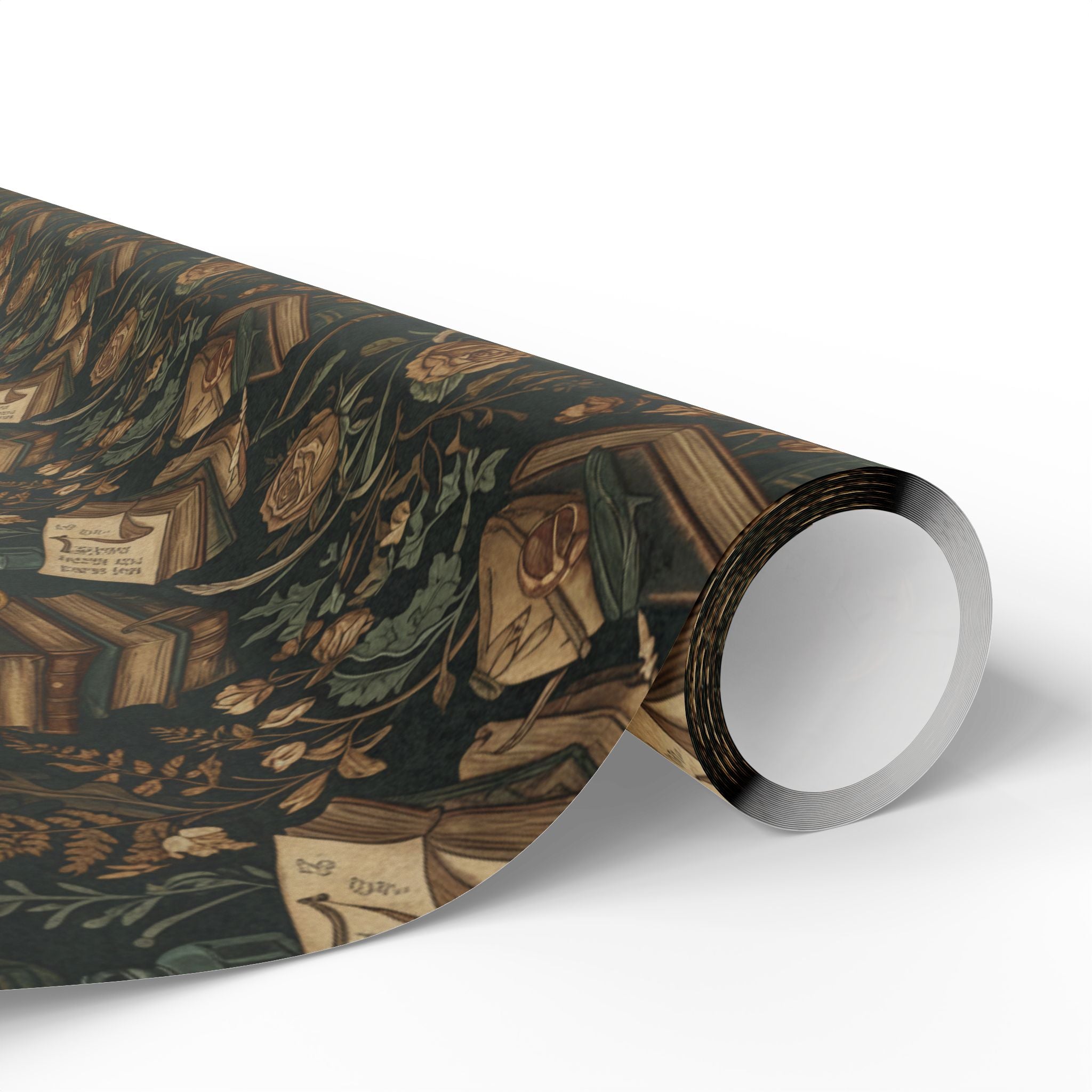 Faded Roses Vintage Books & Botanical Dark Wrapping Paper Roll — Literary Gift Wrap-Dark Academia