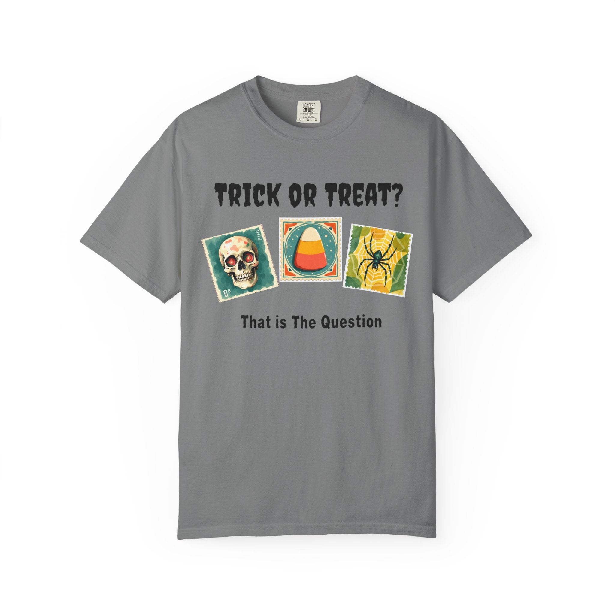 Trick or Treat-That is The Question. Skull, candy corn, and Spider